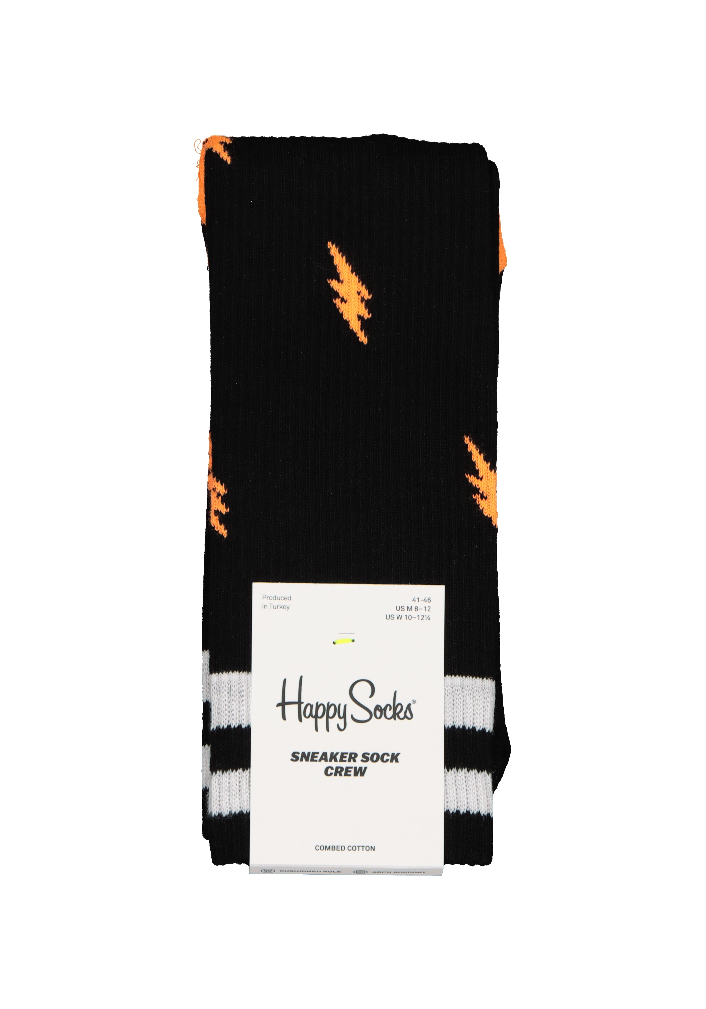 Happy Socks Small Flash Crew Sock, unisex sokken, zwart met bliksem