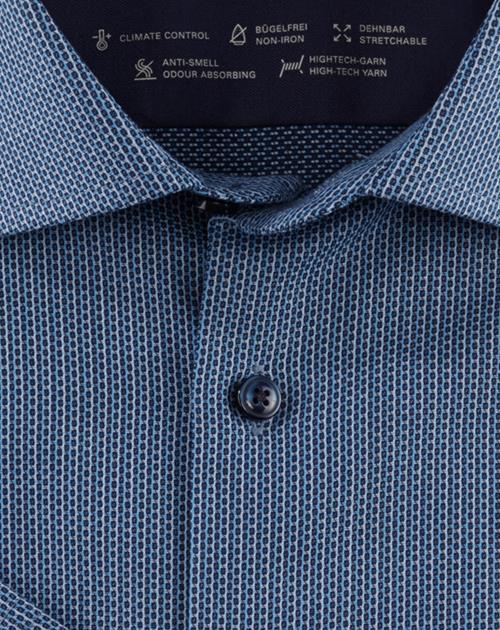 OLYMP Luxor 24/7 modern fit overhemd, korte mouw, popeline, marineblauw dessin