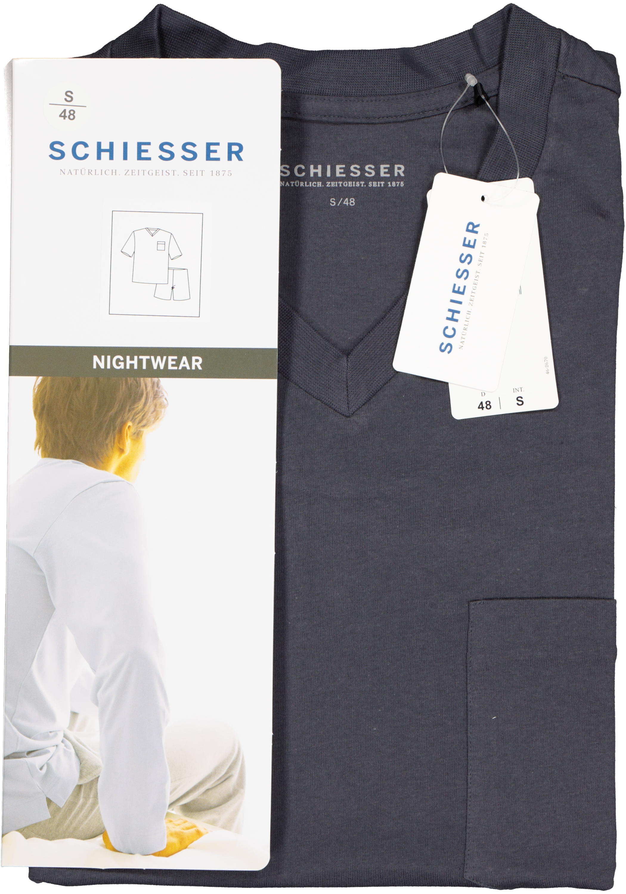 SCHIESSER heren shortama, antraciet met geruite broek