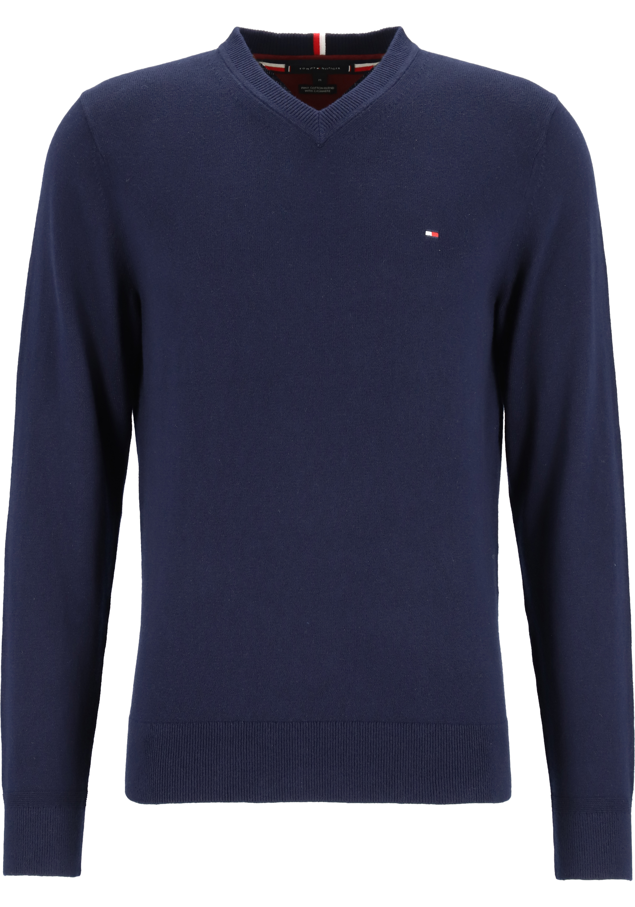 Tommy Hilfiger V-hals trui katoen met kasjmier, Pima Organic Cotton Cashmere, donkerblauw (Desert Sky)