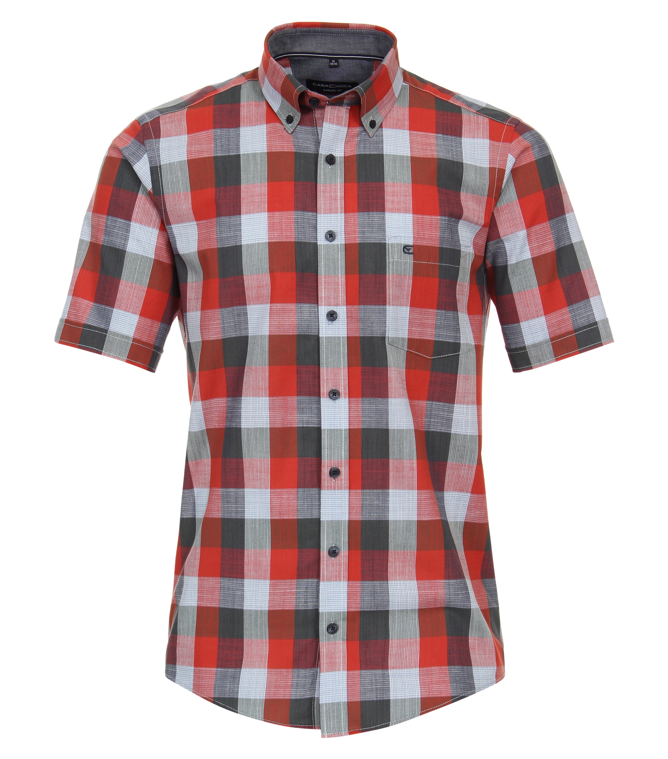 CASA MODA Sport casual fit overhemd, korte mouw, chambray, rood geruit - 944267200-400