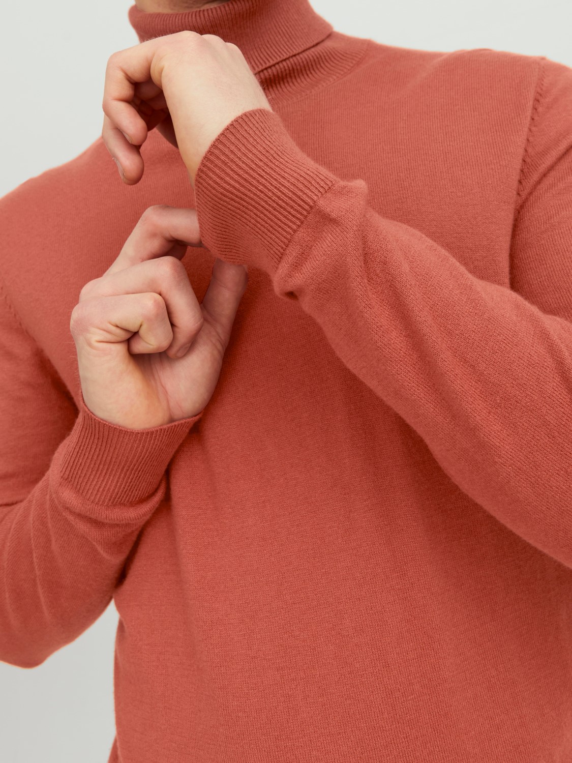 JACK & JONES Emil knit roll neck slim fit, heren pullover viscosemengsel met col, warm oranje