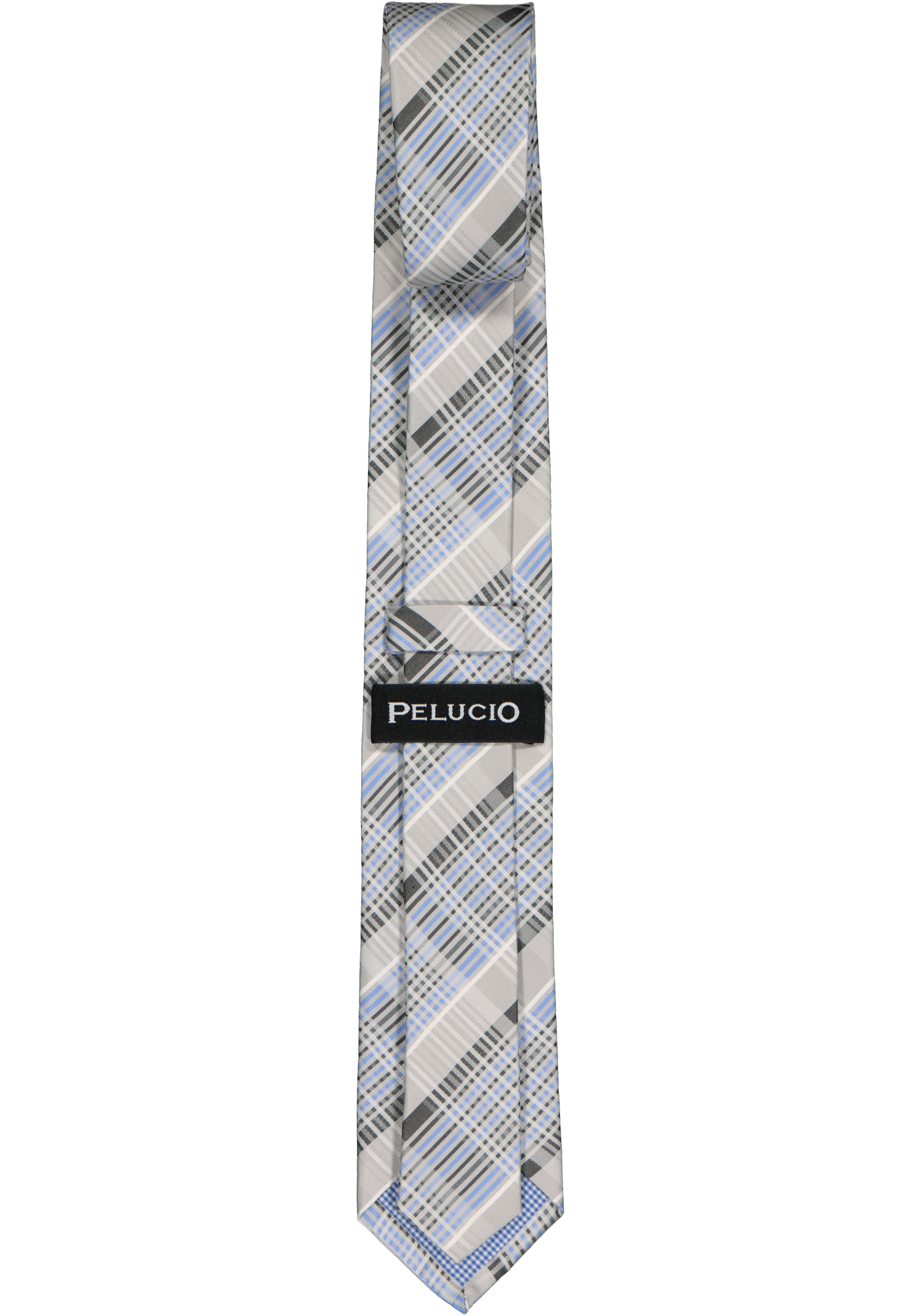 Pelucio stropdas, grijs met blauw geruit