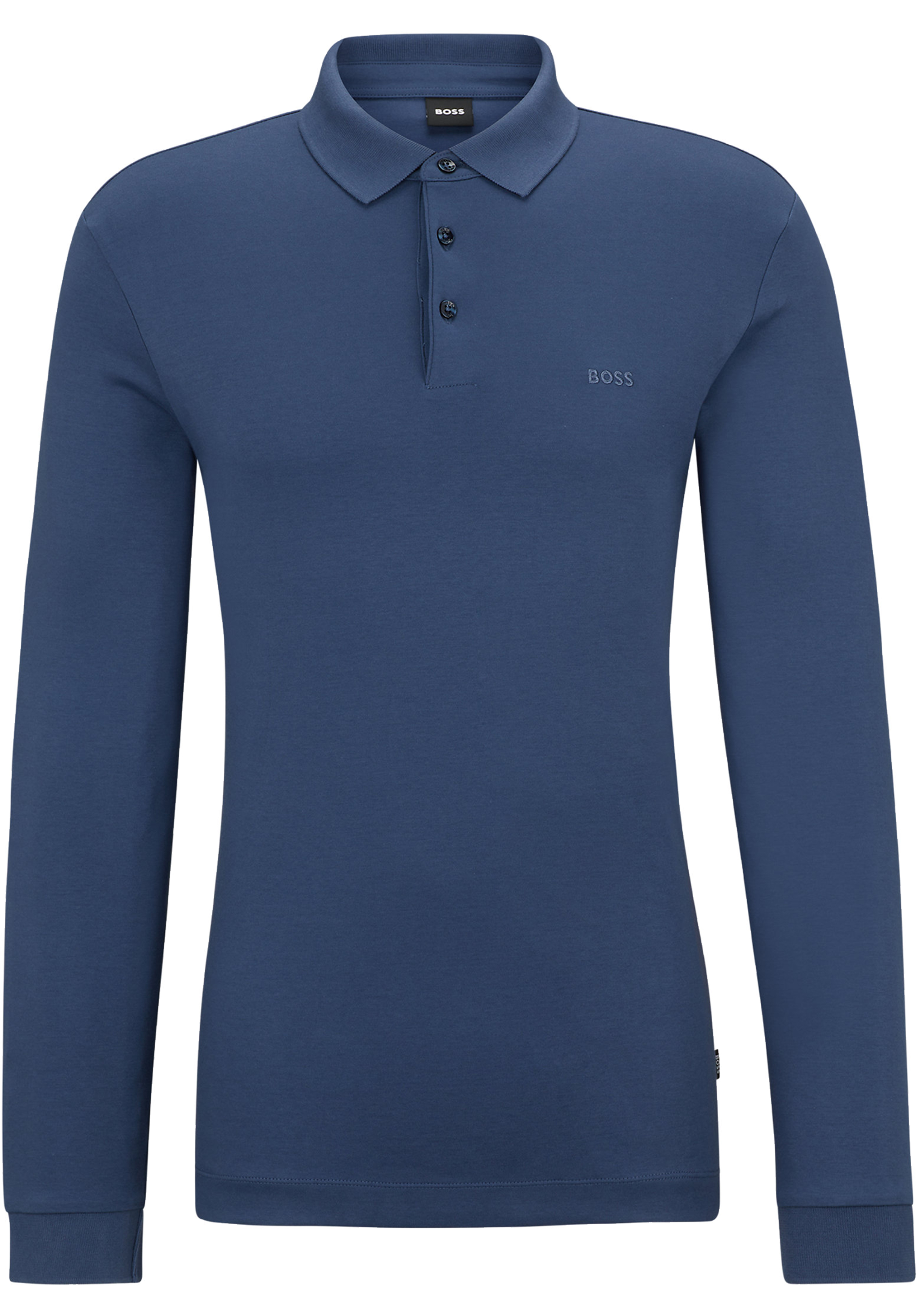 BOSS Pado regular fit polo lange mouw, jersey, blauw