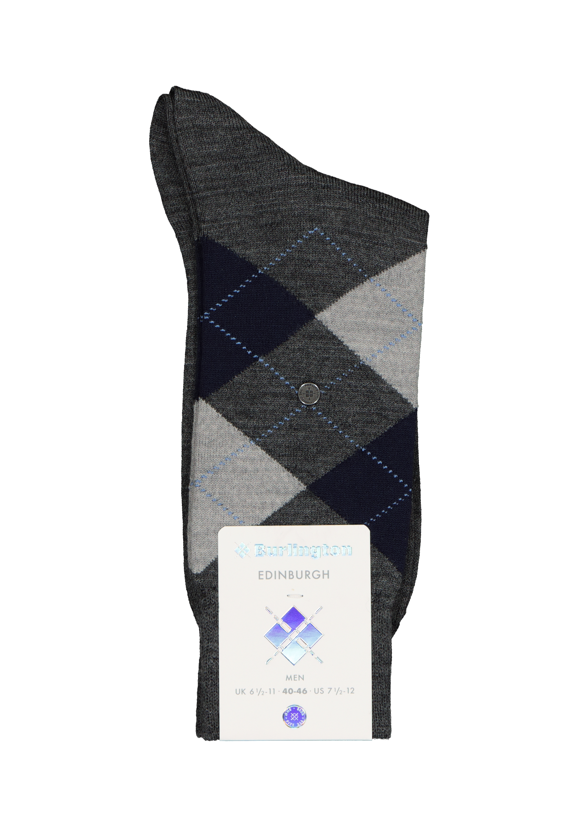 Burlington Edinburgh herensokken, wol, antraciet met grijs en blauw