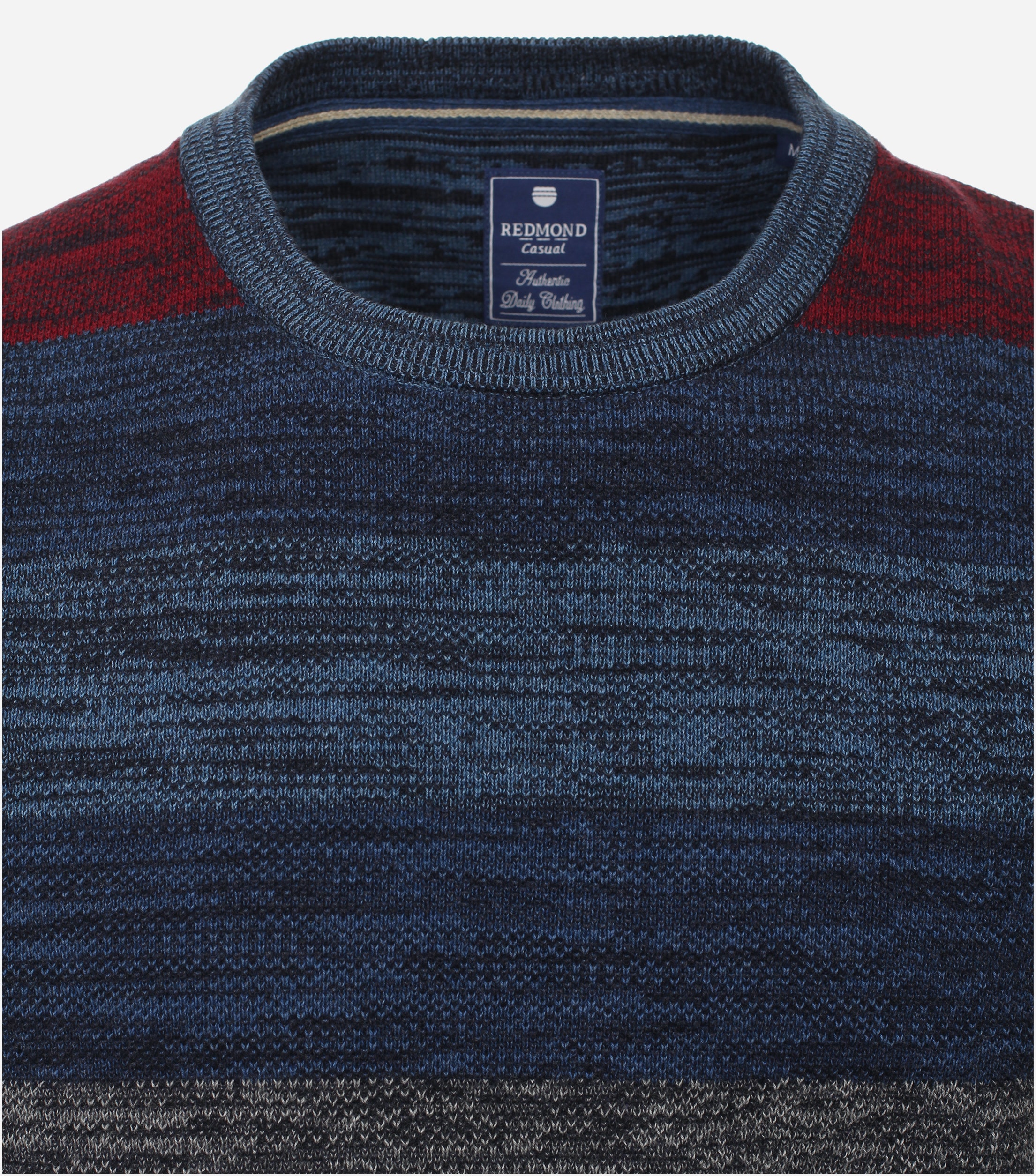 Redmond heren trui katoen, O-hals, blauw dessin (middeldik)