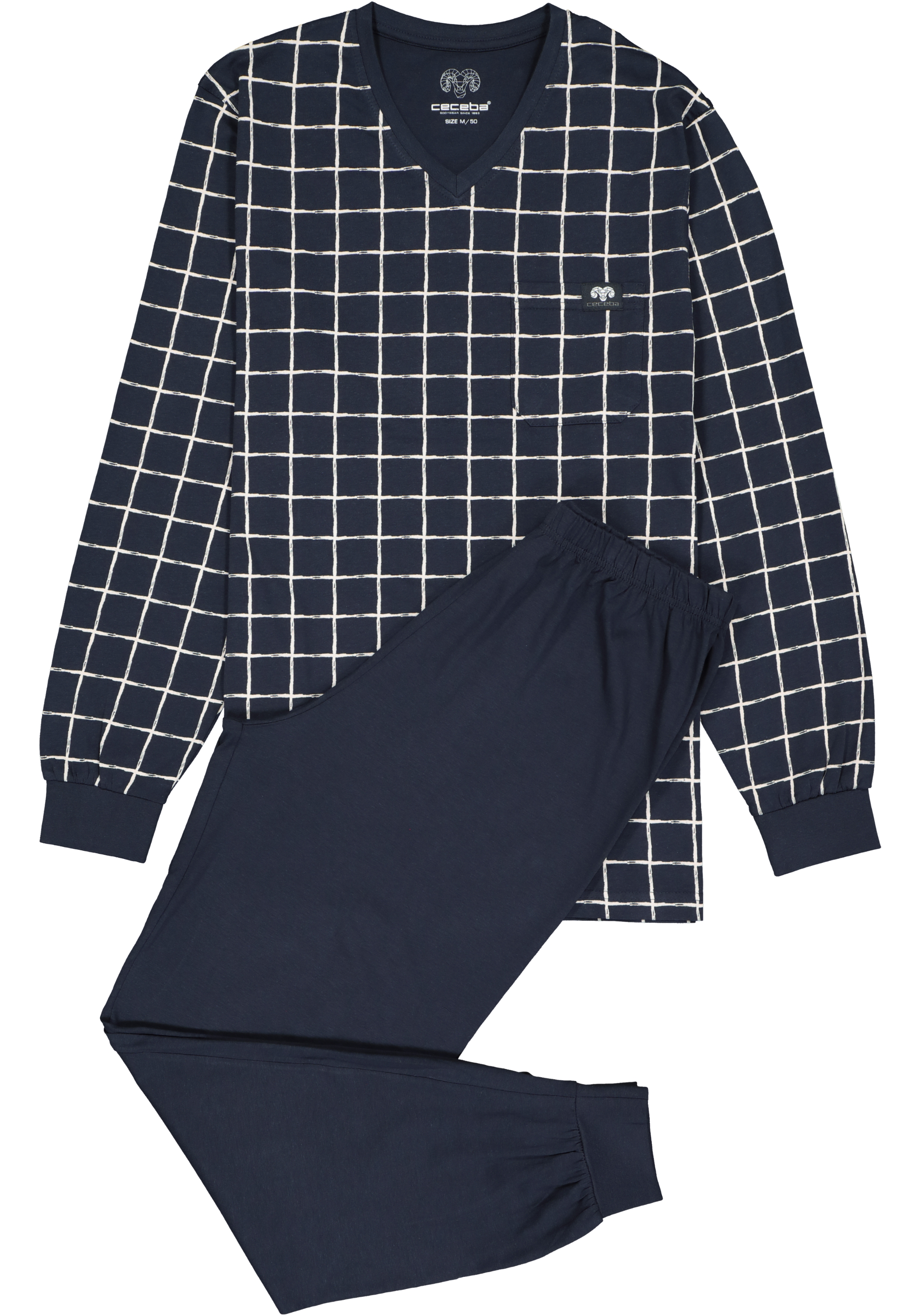 Ceceba heren pyjama, donkerblauw met wit geruit
