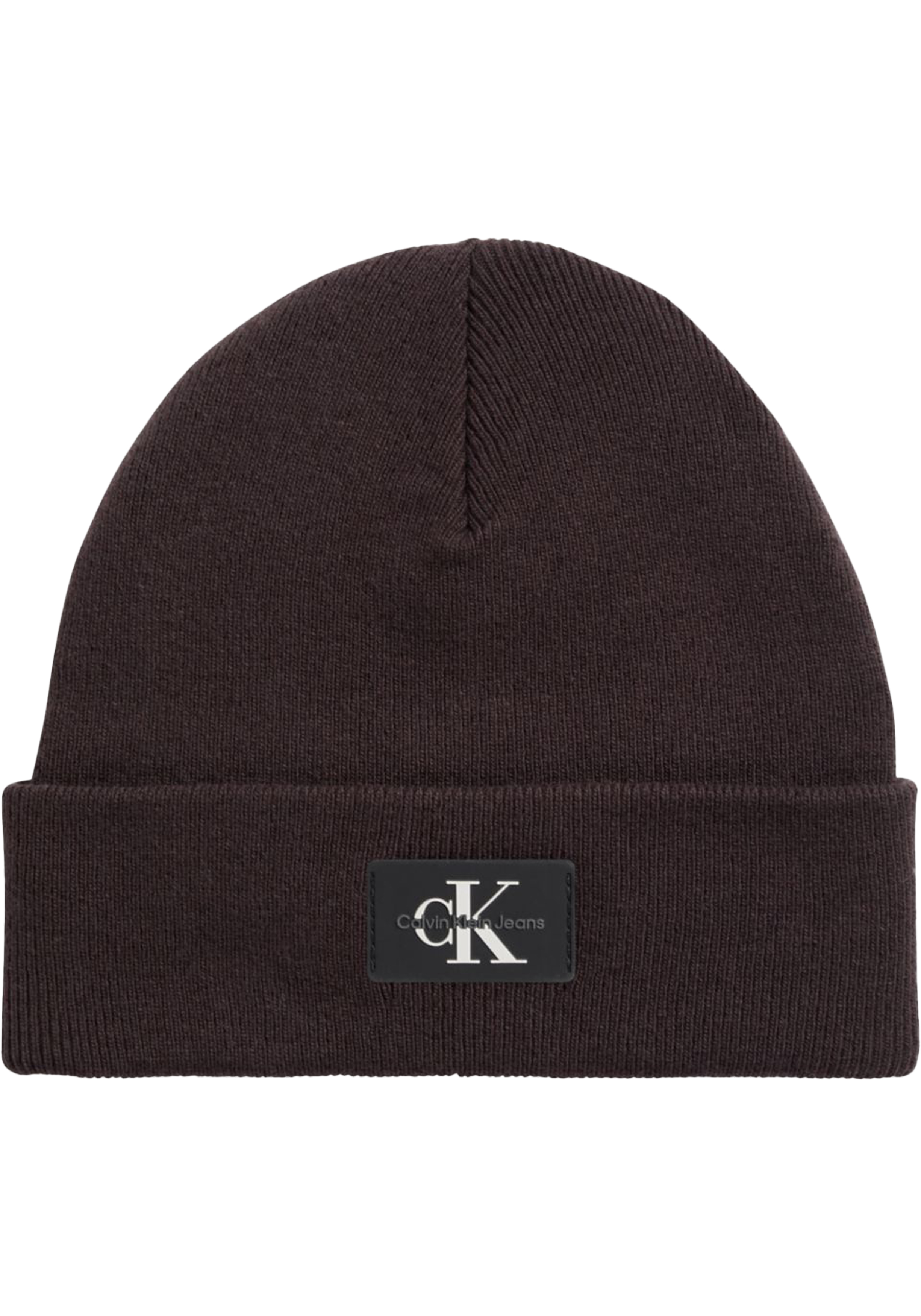 Calvin Klein muts, monologo patch non-rib beanie, donkerbruin