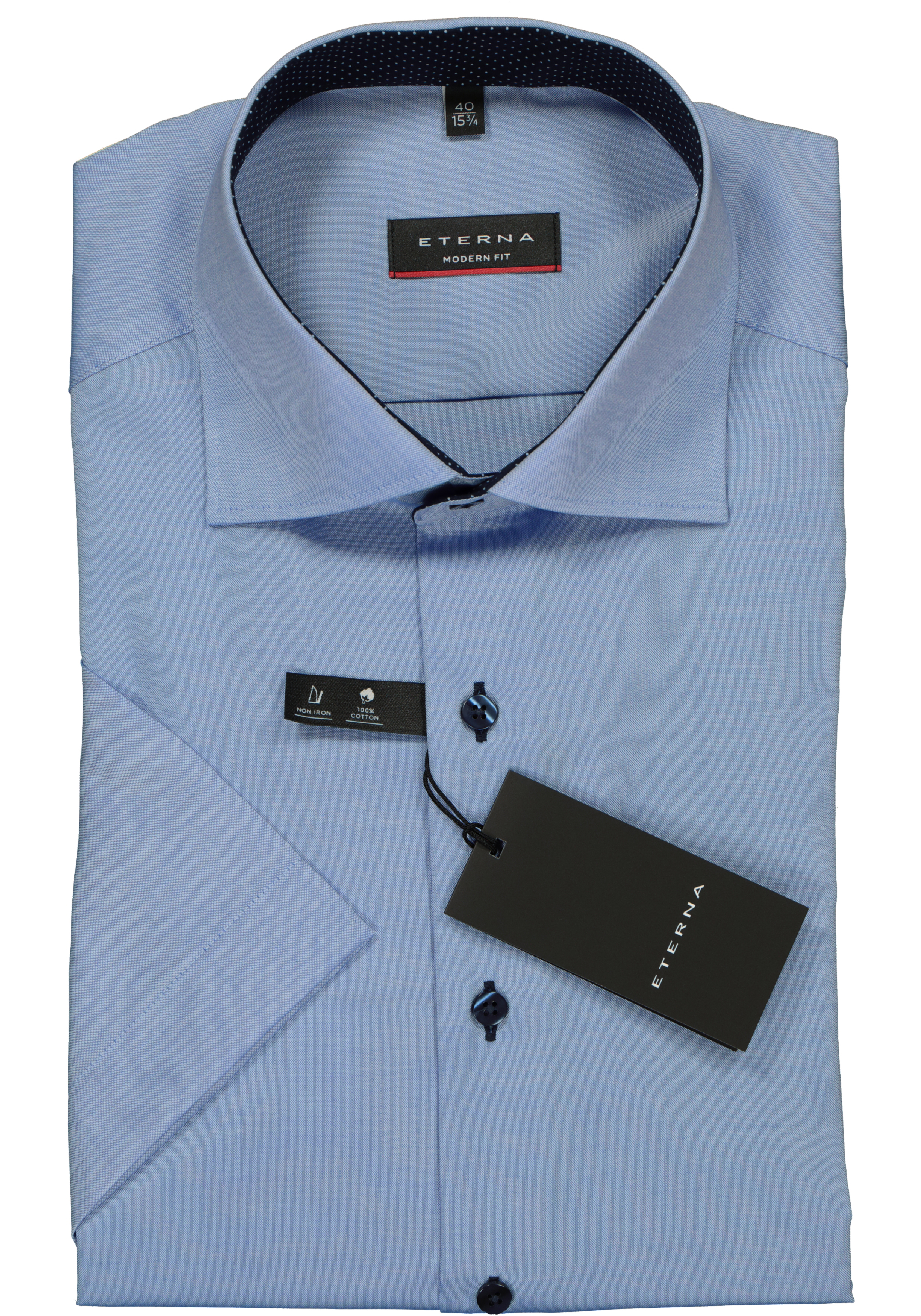 ETERNA modern fit overhemd, korte mouw, heren overhemd fijn Oxford, blauw (gestipt contrast)
