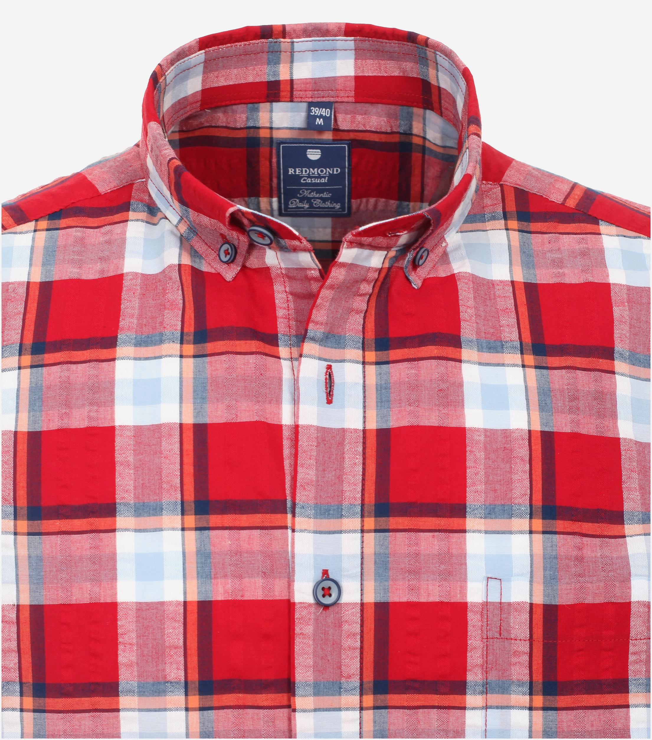 Redmond comfort fit overhemd, korte mouw, popeline, rood geruit