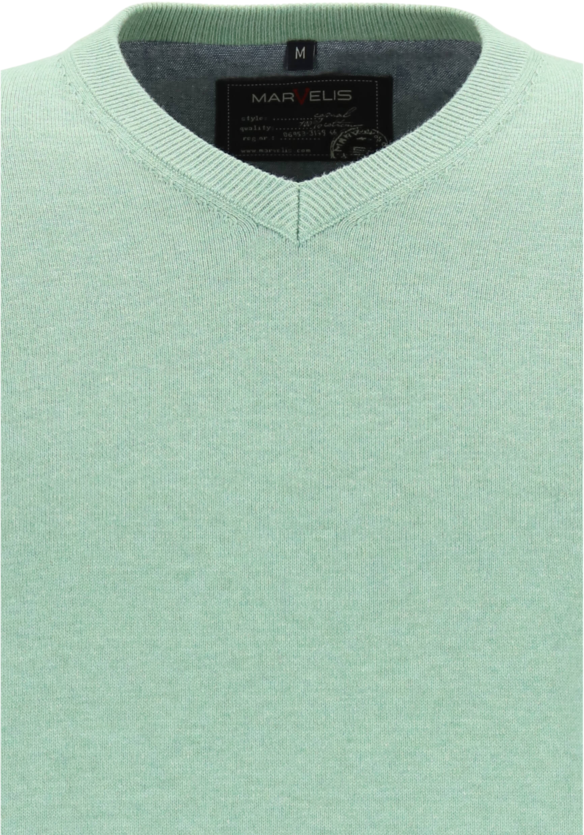MARVELIS modern fit trui katoen, V-hals, messing groen