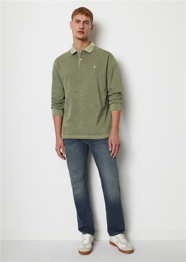 Marc O'Polo regular fit polo, heren poloshirt lange mouw, olijfgroen