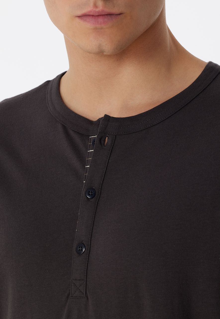 SCHIESSER Comfort Nightwear nachthemd, heren nachthemd met lange mouwen biologisch katoen knoopsluiting gestreept antraciet