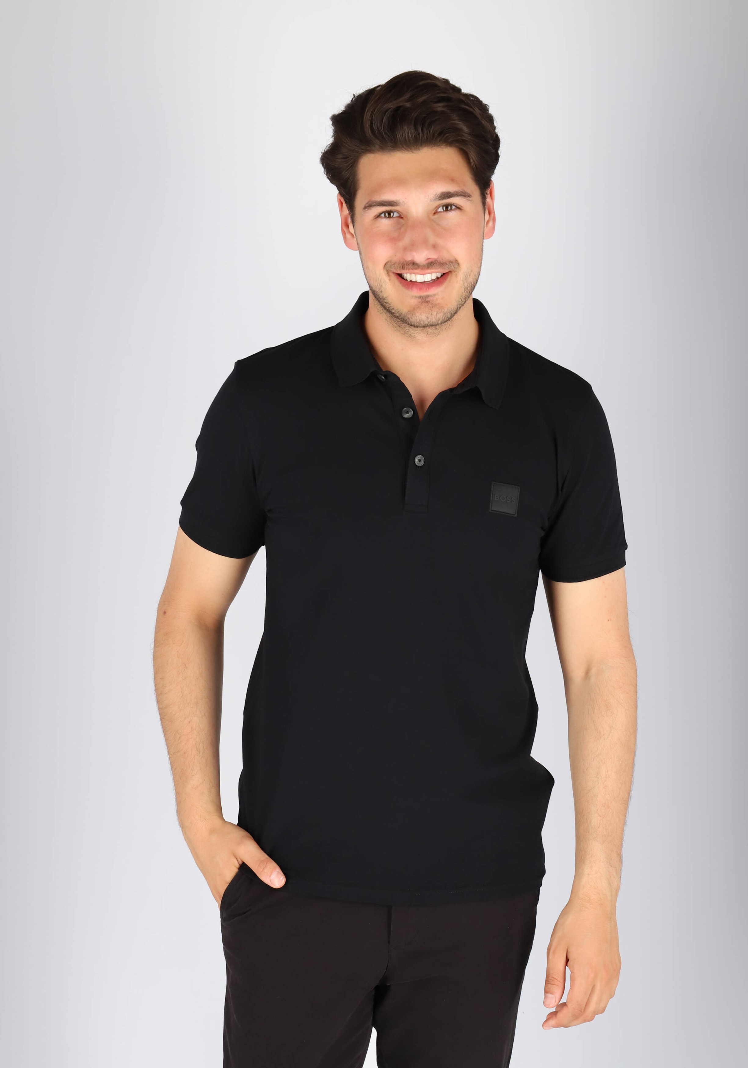 HUGO BOSS Passenger slim fit polo, stretch heren polo korte mouw, zwart