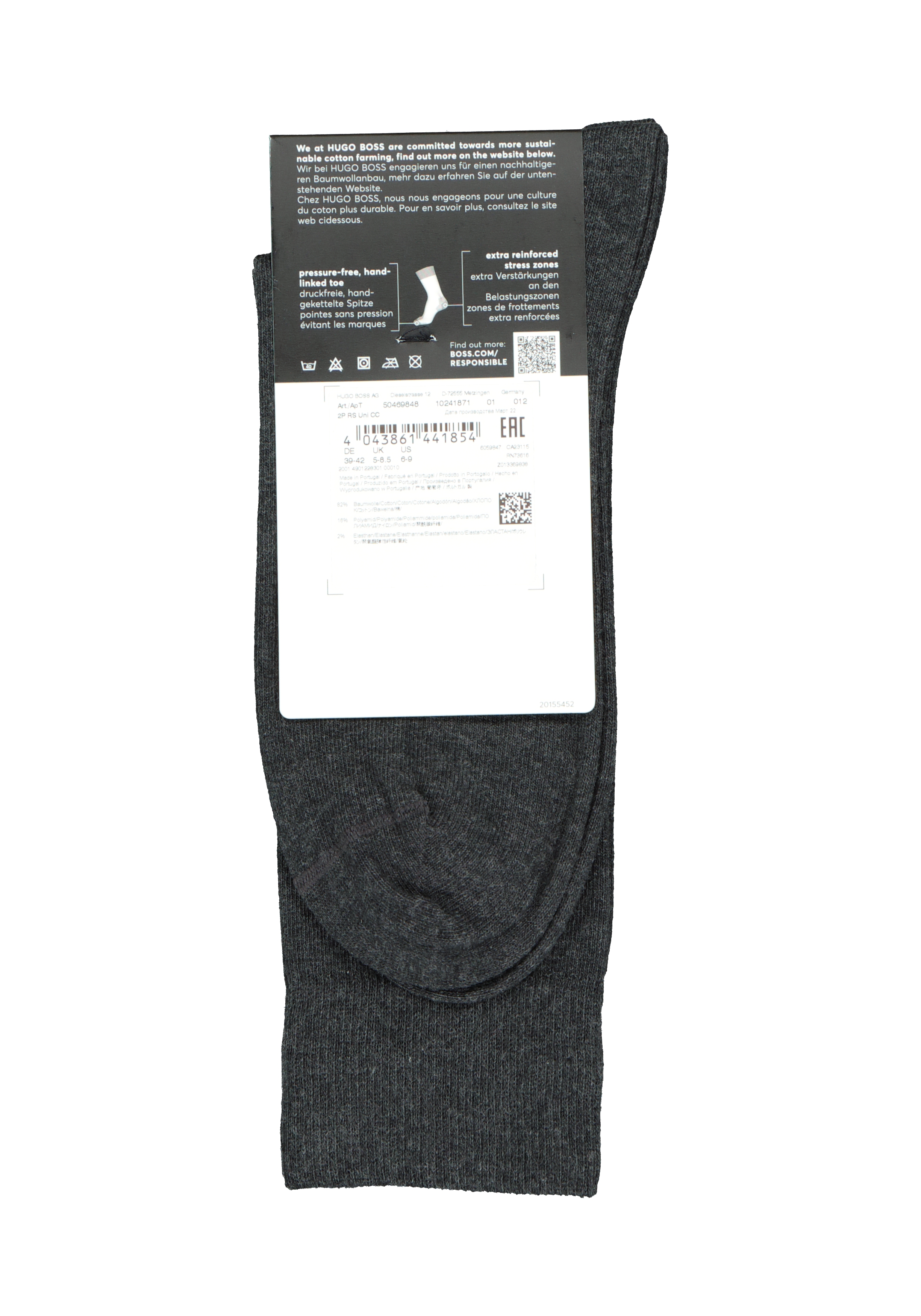 BOSS Cotton Uni (2-pack), herensokken katoen, antraciet grijs