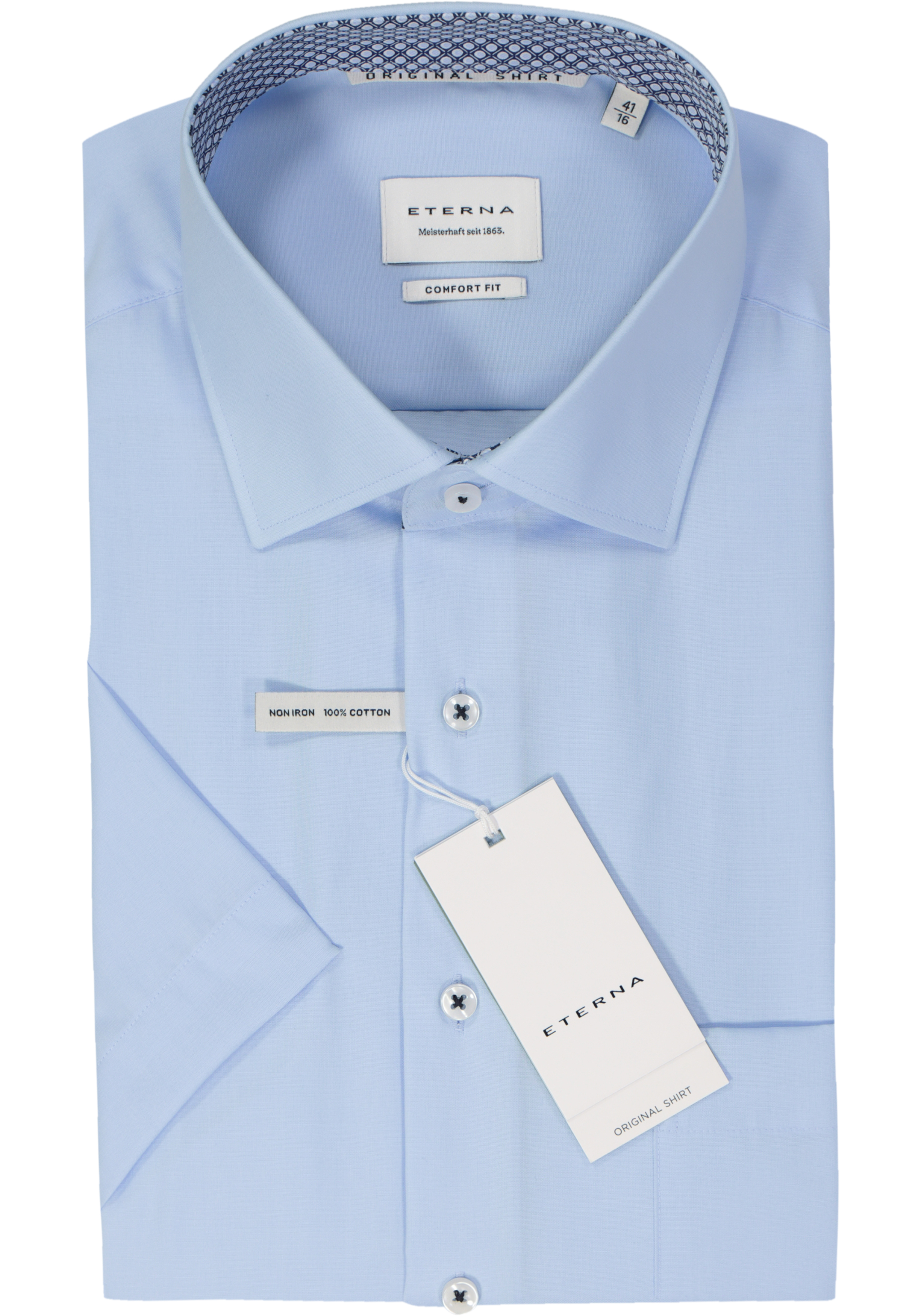 ETERNA comfort fit overhemd korte mouw, popeline, lichtblauw