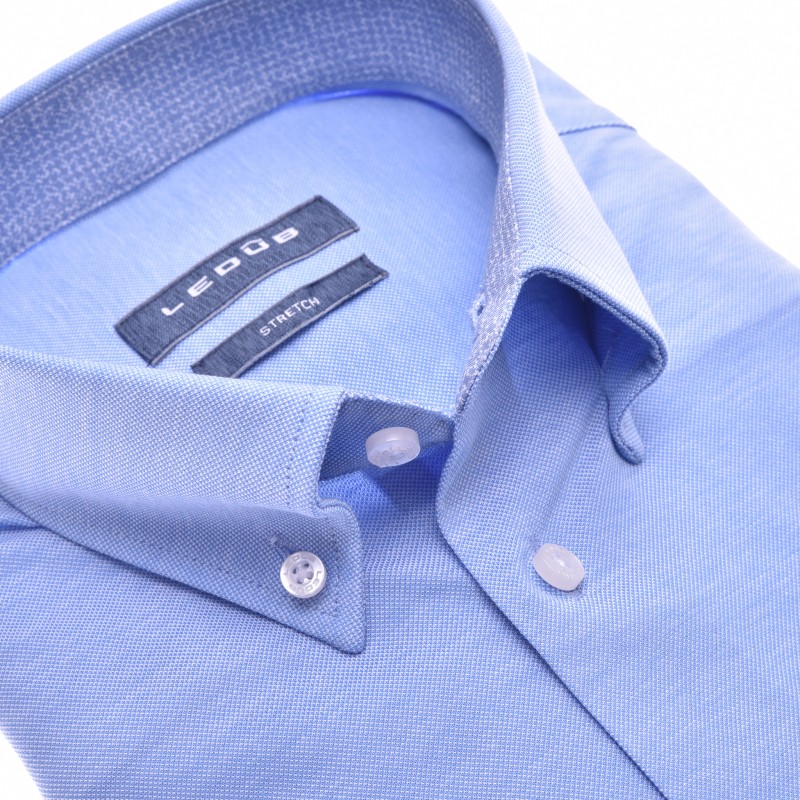 Ledub modern fit overhemd, korte mouw, middenblauw tricot