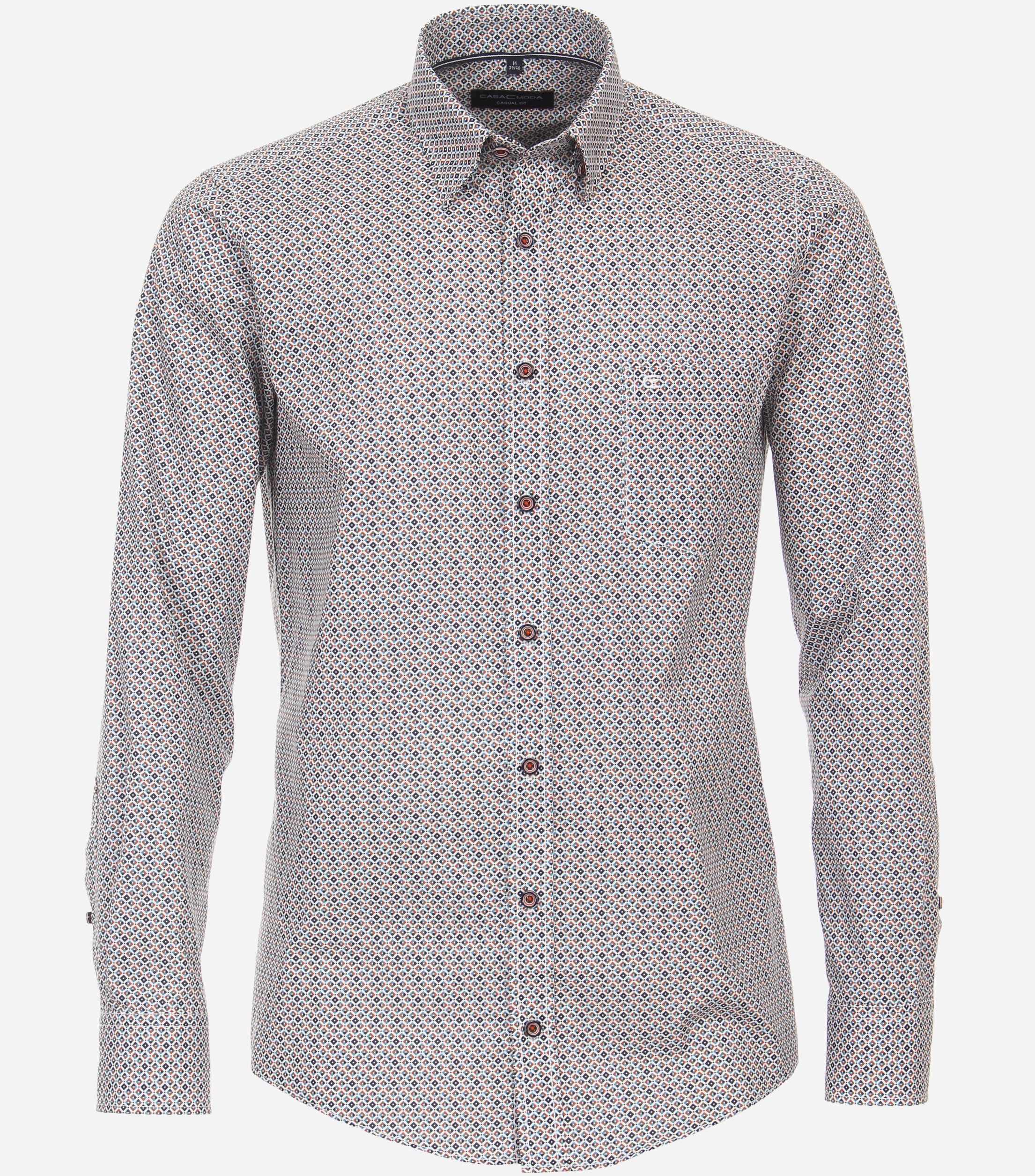 CASA MODA Sport casual fit overhemd, mouwlengte 72 cm, popeline, blauw met wit en oranje dessin