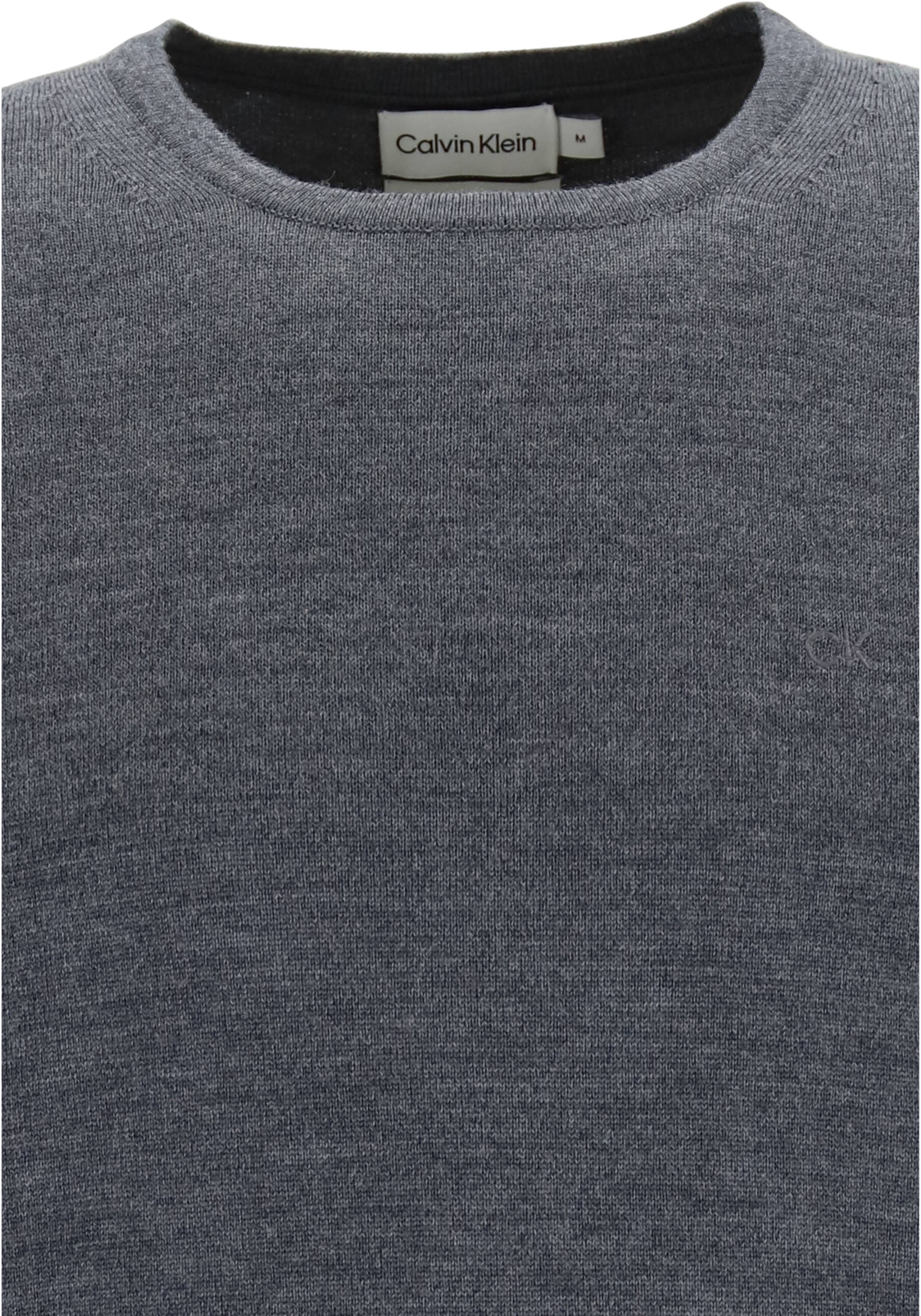 Calvin Klein trui met O-hals wol, antraciet grijs melange