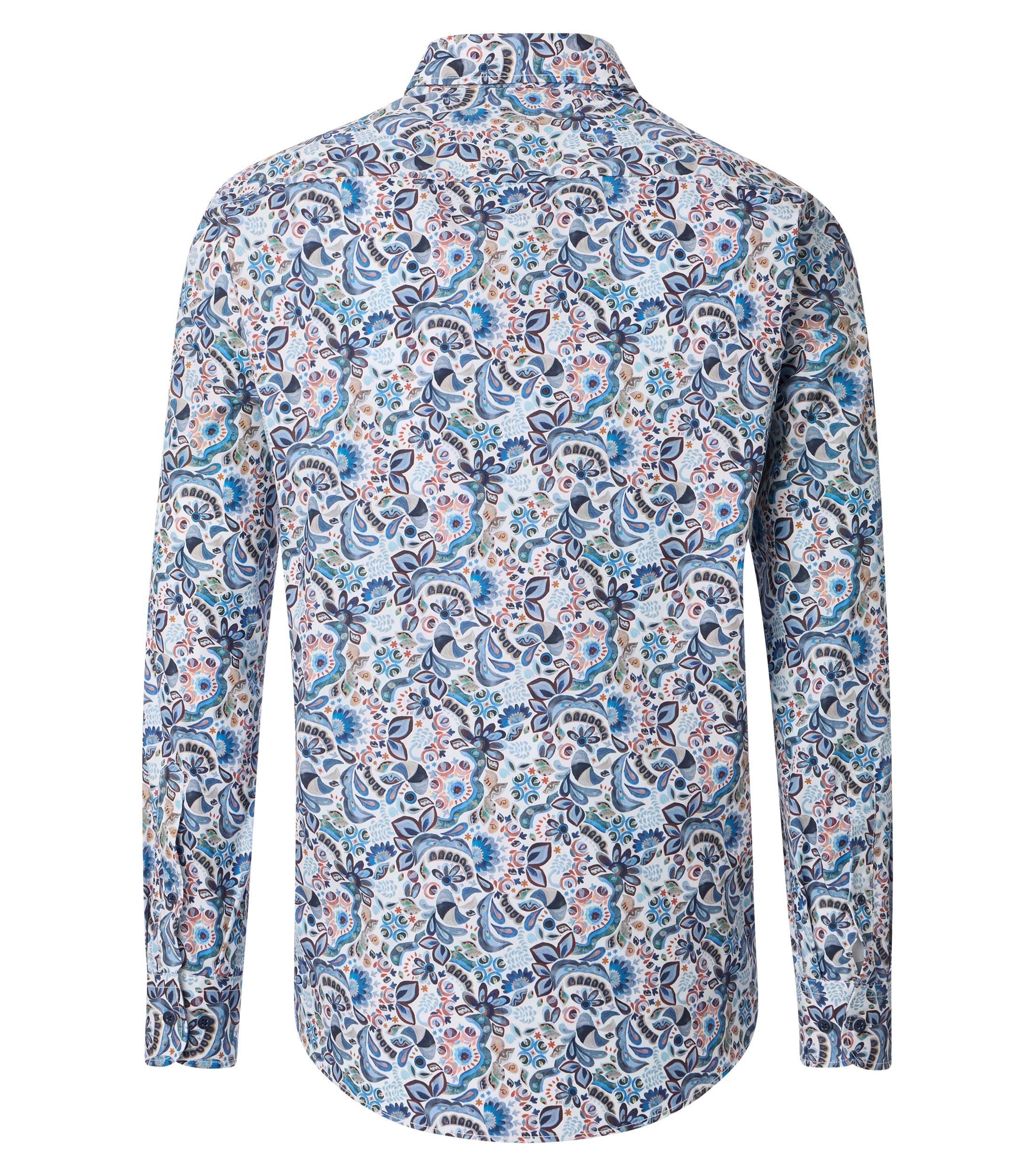 CASA MODA Sport comfort fit overhemd, popeline, wit met blauw, beige en groen dessin