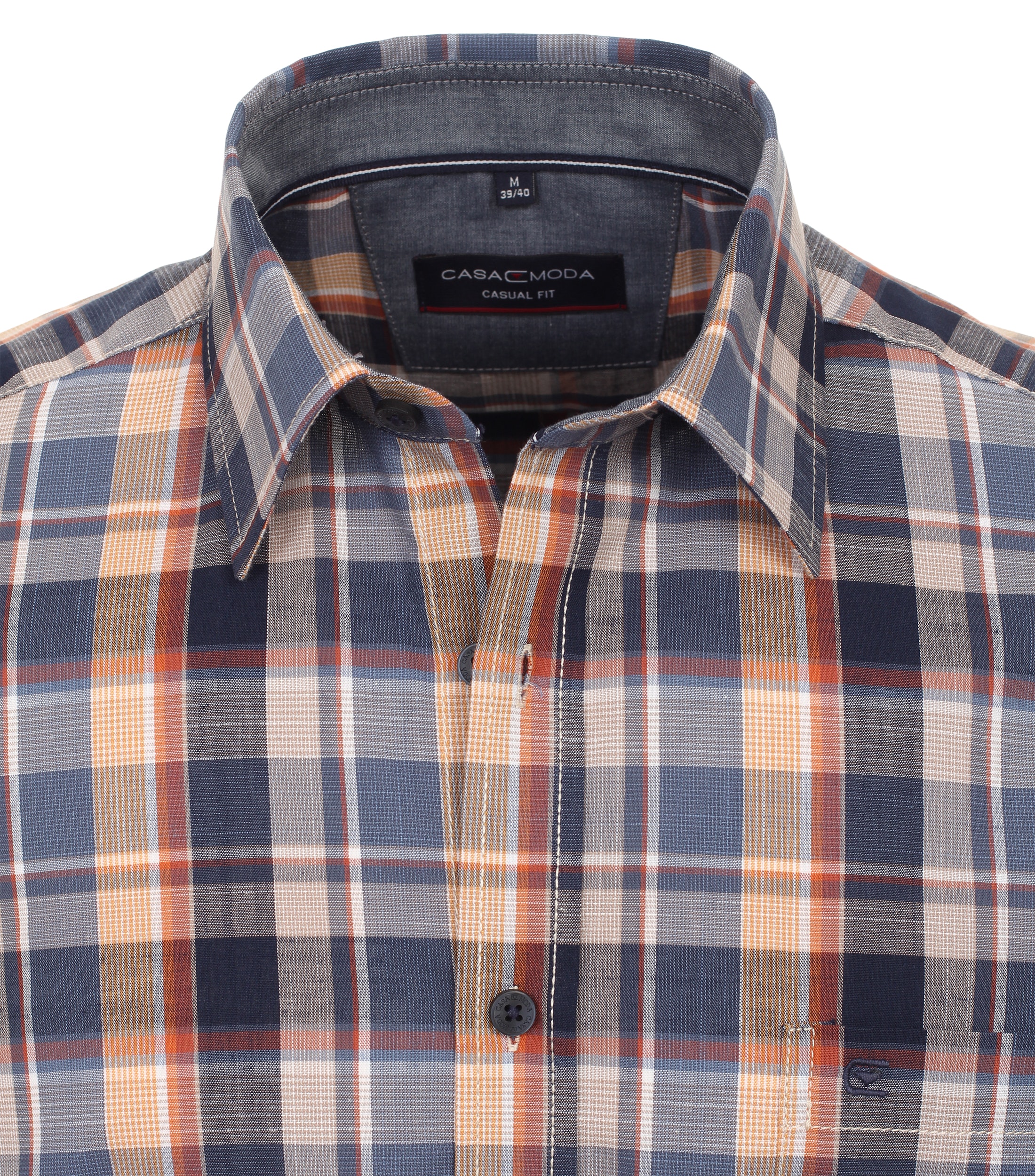 CASA MODA Sport casual fit overhemd, korte mouw, chambray, blauw geruit - 944199300-100