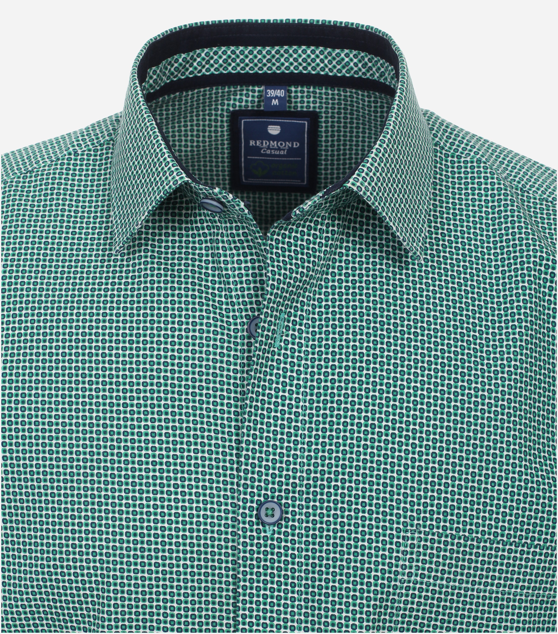 Redmond comfort fit overhemd, korte mouw, popeline, groen dessin