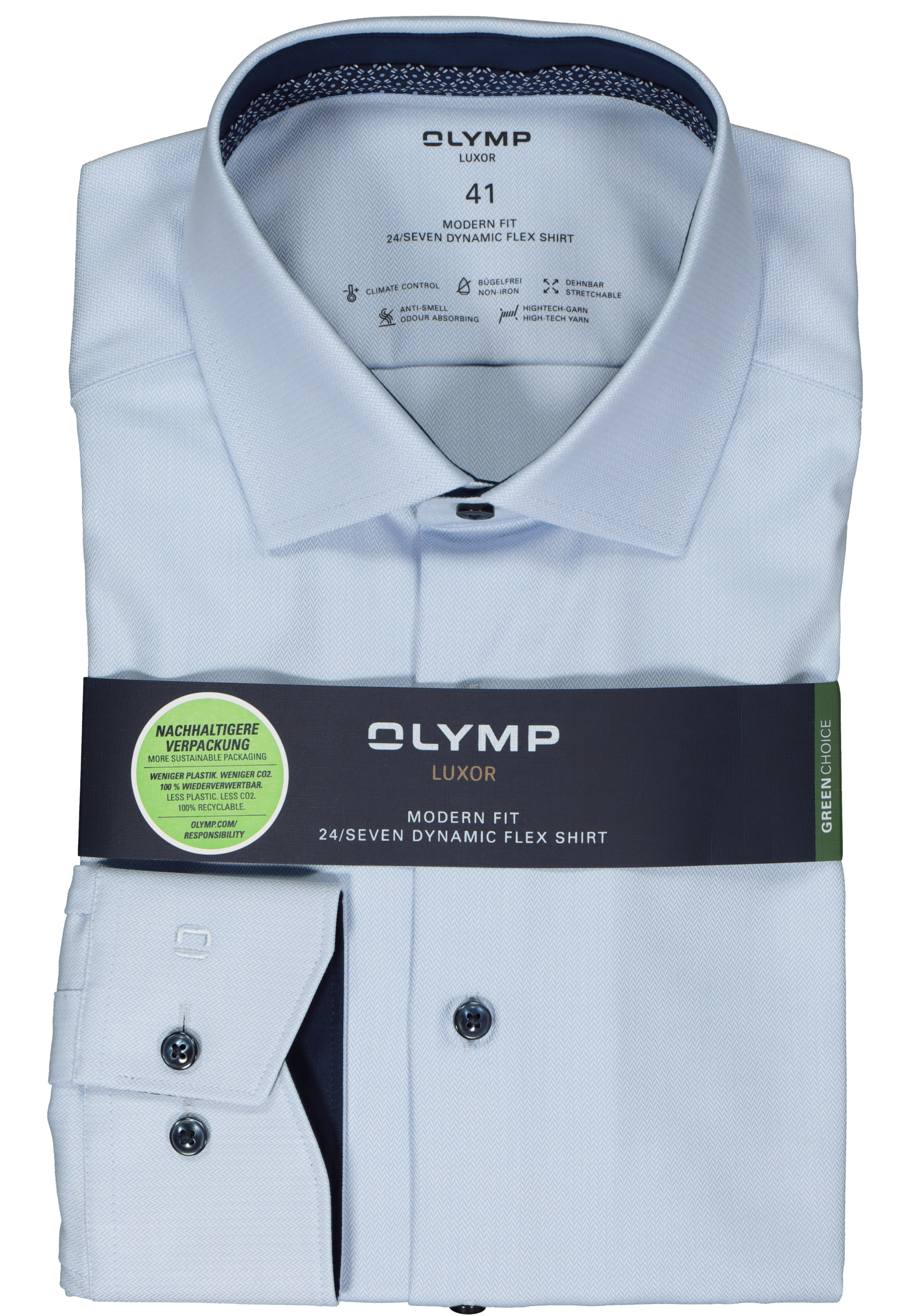 OLYMP 24/7 modern fit overhemd, herringbone, lichtblauw (contrast)