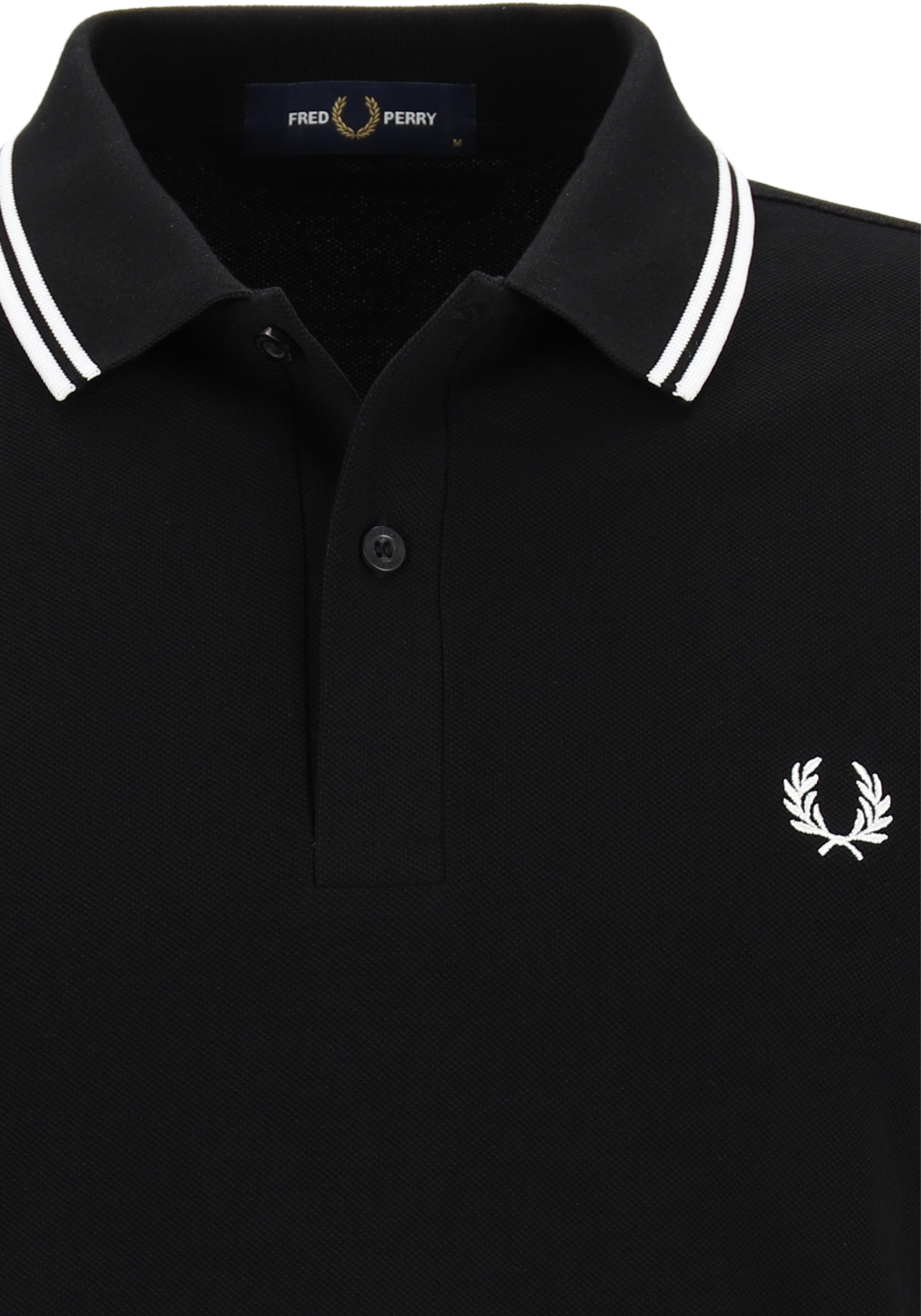 Fred Perry M3636 long sleeved twin tipped shirt, heren polo lange mouwen, Black / White
