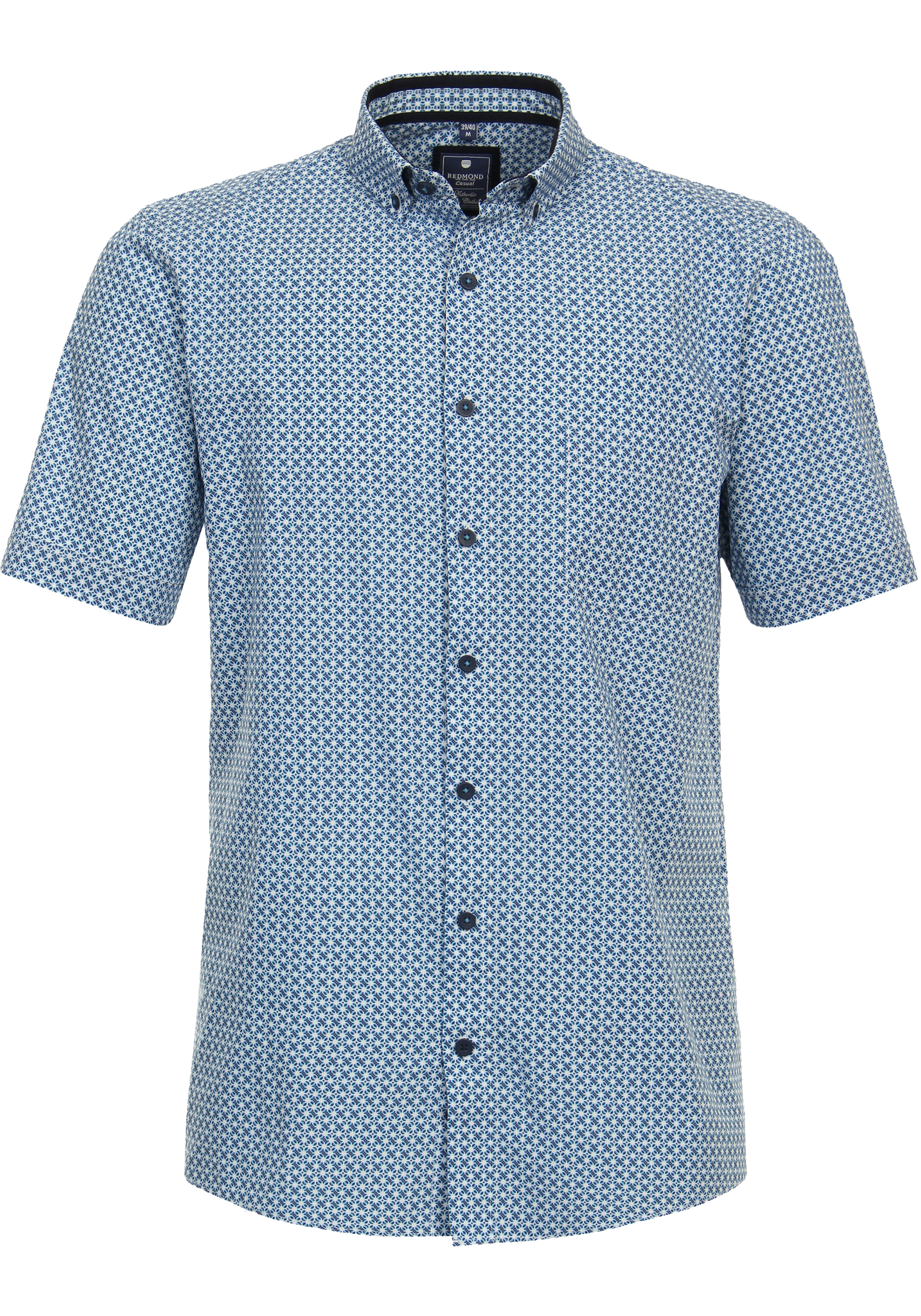 Redmond comfort fit overhemd, korte mouw, popeline, blauw dessin