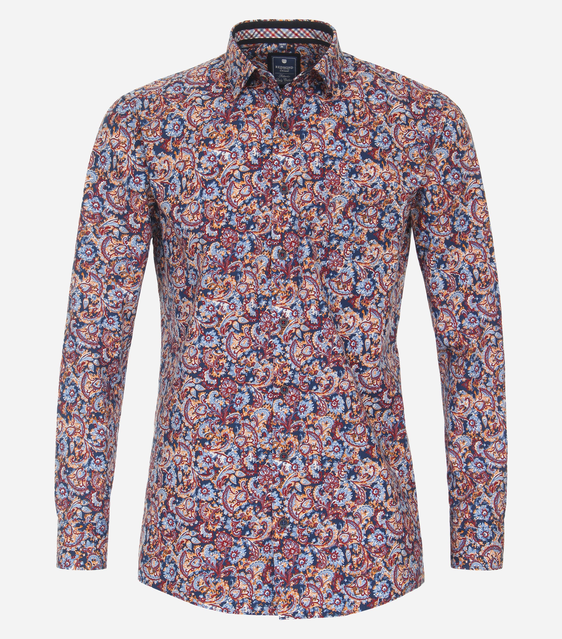 Redmond modern fit overhemd, popeline, rood dessin