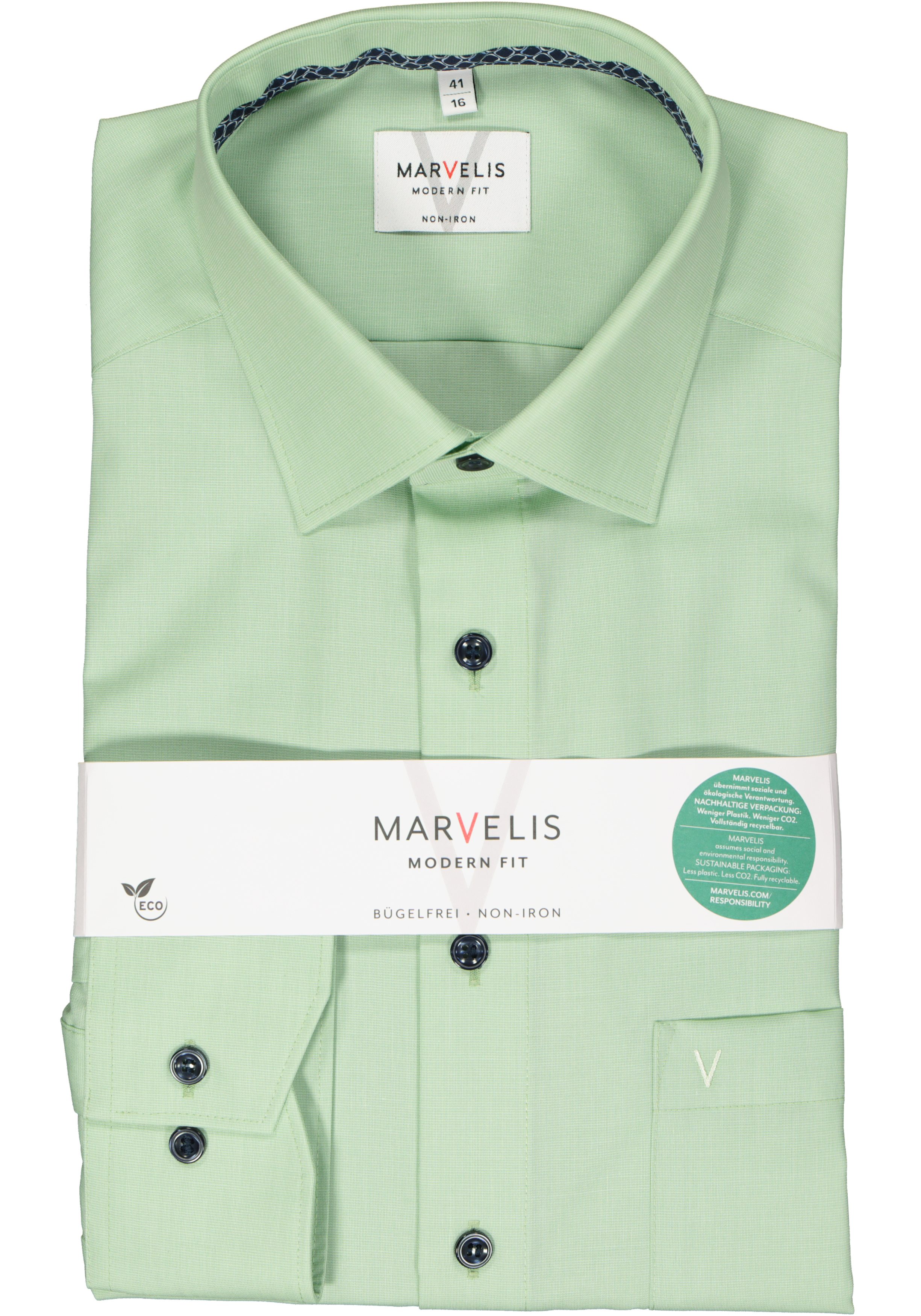 MARVELIS modern fit overhemd, structuur, lichtgroen
