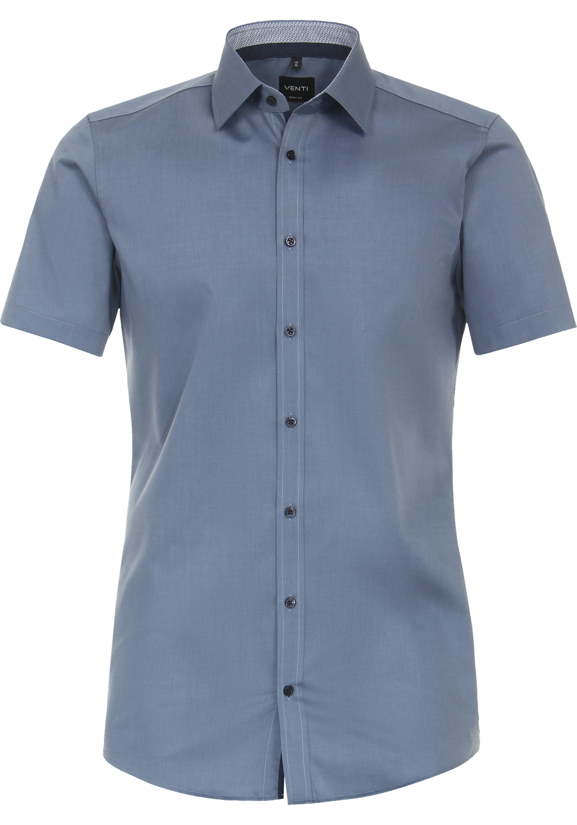 VENTI body fit overhemd, korte mouw, popeline, blauw