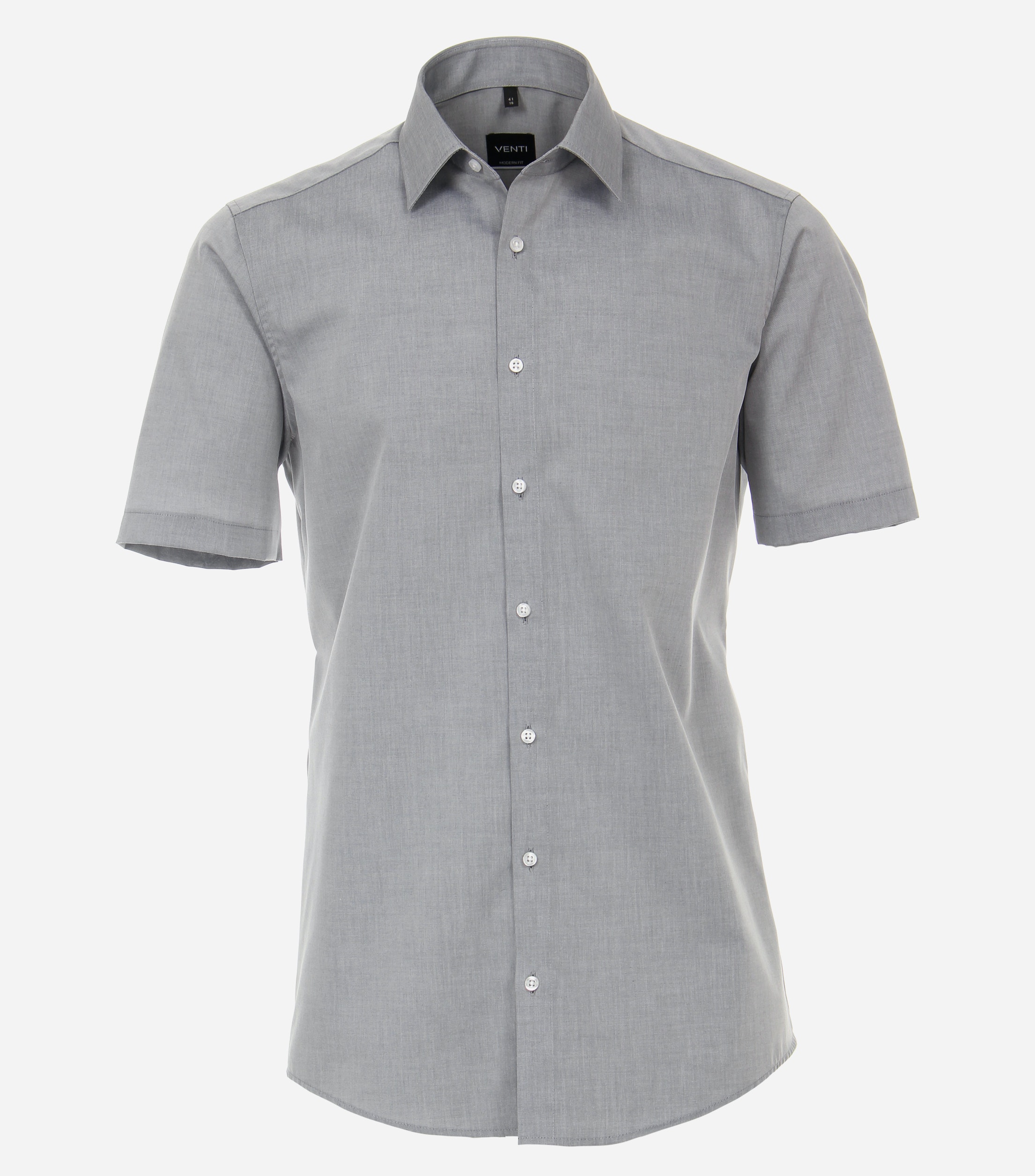VENTI modern fit overhemd, korte mouw, popeline, grijs