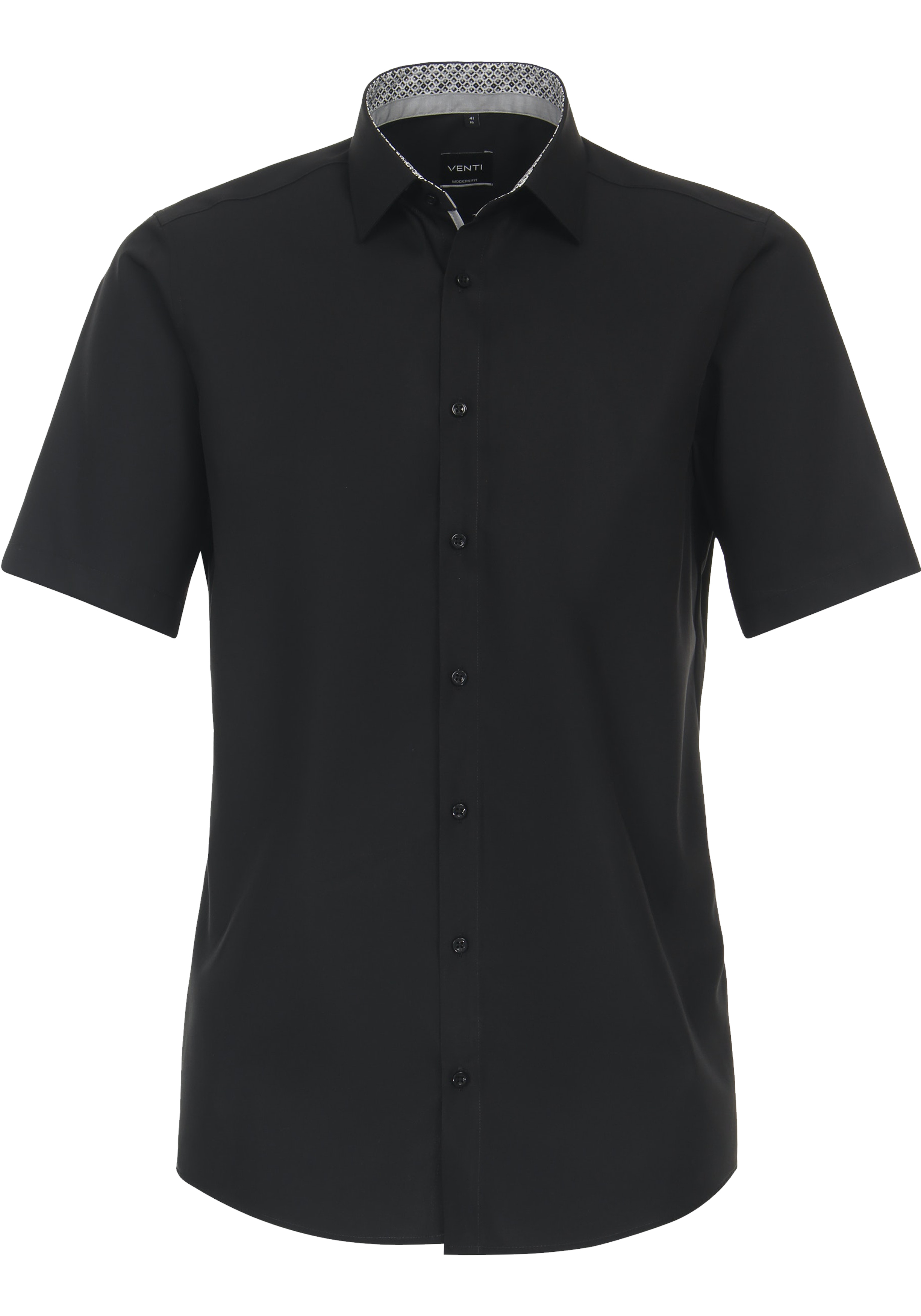 VENTI modern fit overhemd, korte mouw, popeline, zwart