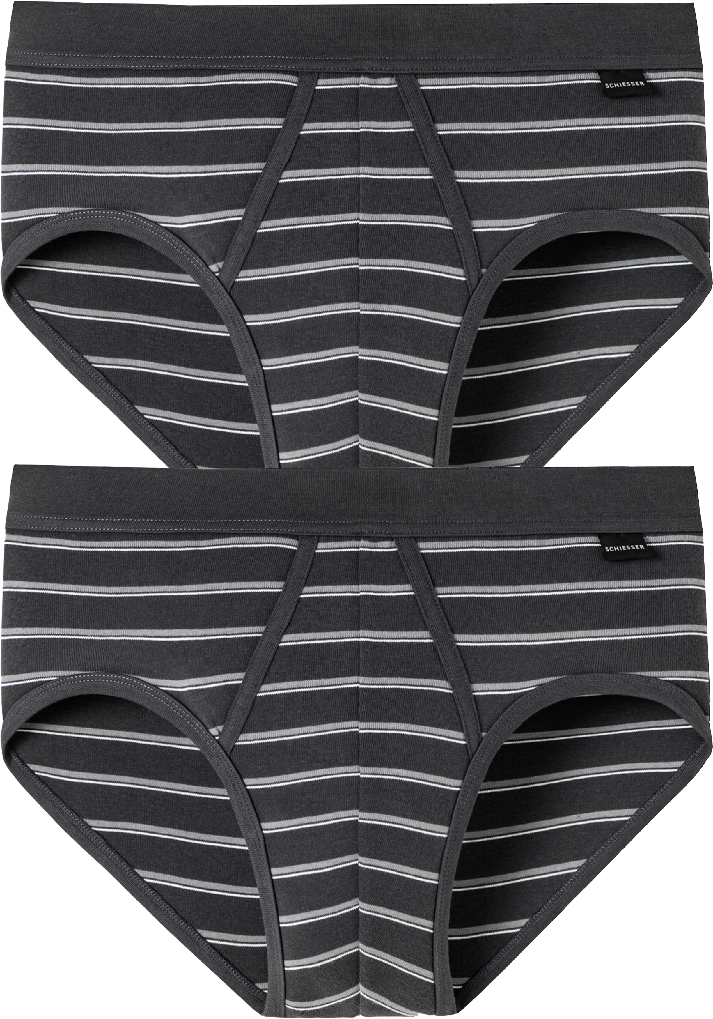 SCHIESSER Original Classics sportslips (2-pack), Feinripp met gulp, antraciet gestreept           