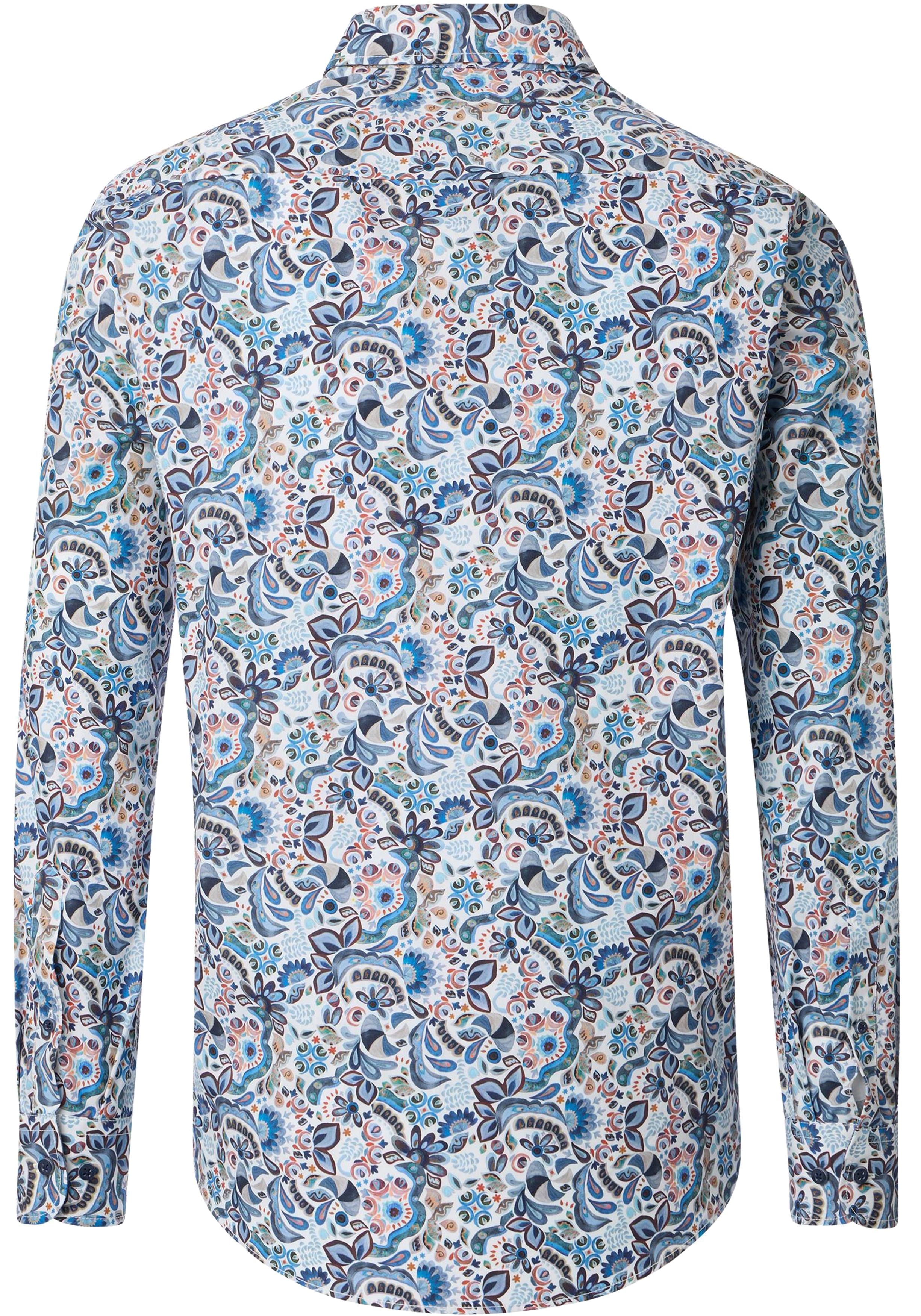 CASA MODA Sport casual fit overhemd, popeline, blauw met wit dessin