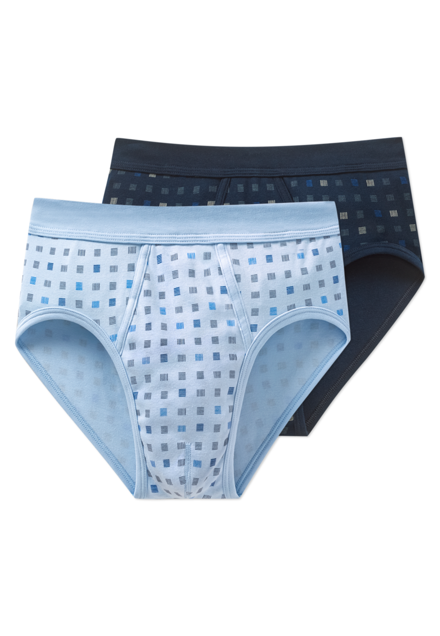SCHIESSER Cotton Cotton Essentials slip (2-pack), heren sportslips wit/donkerblauw met patroon