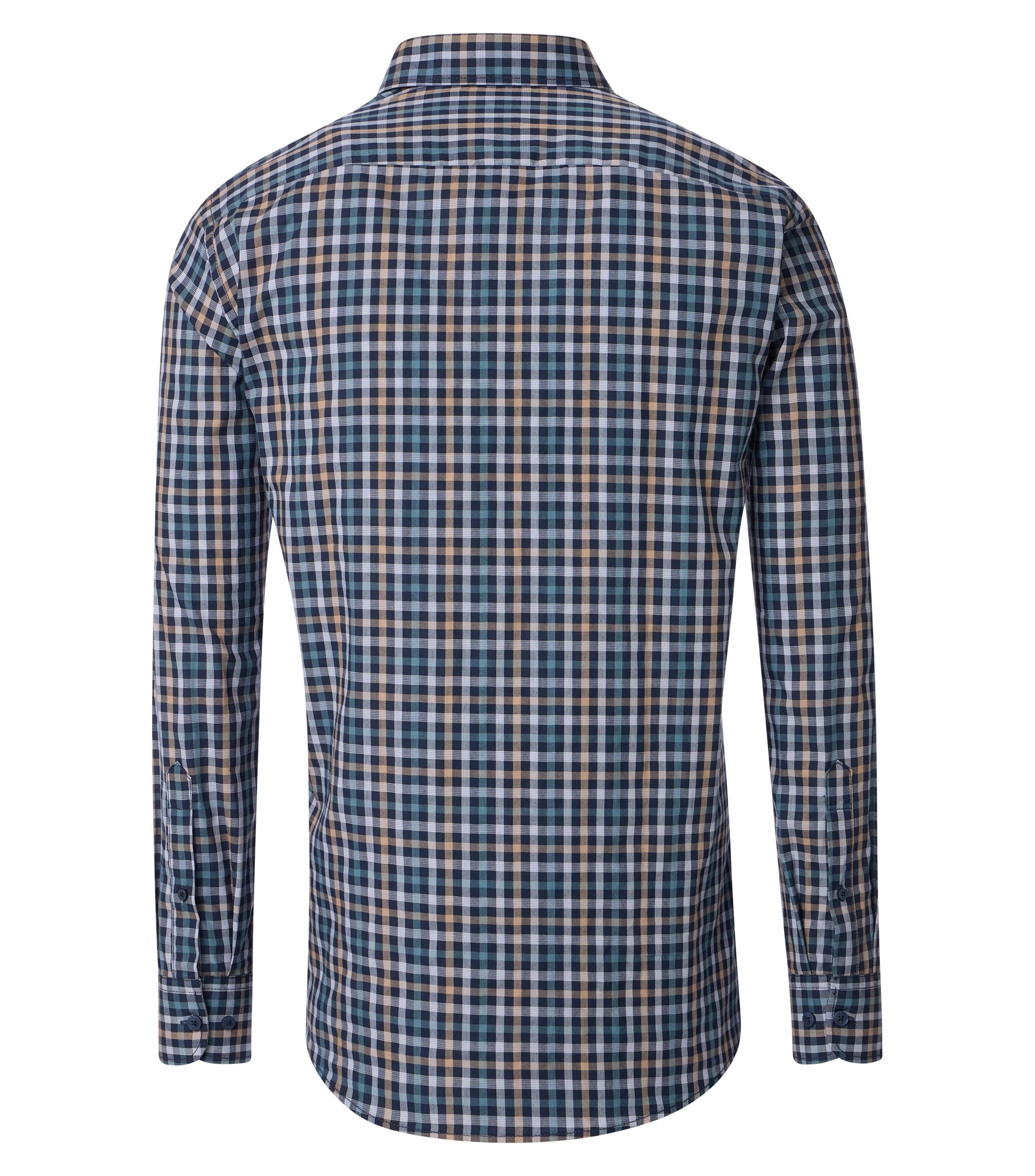 CASA MODA Sport comfort fit overhemd, dobby, blauw met wit, beige en petrol geruit