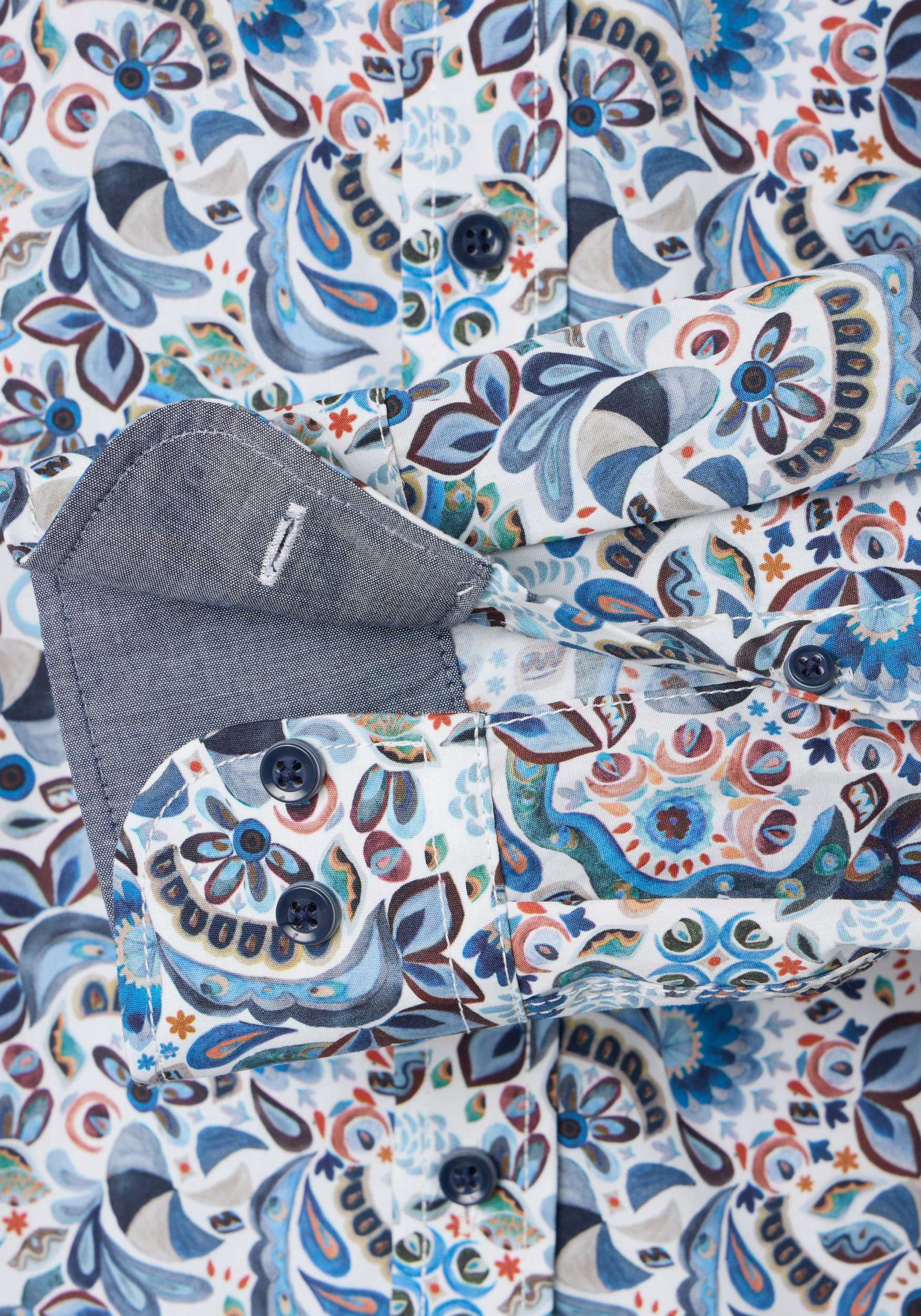 CASA MODA Sport casual fit overhemd, popeline, blauw met wit dessin