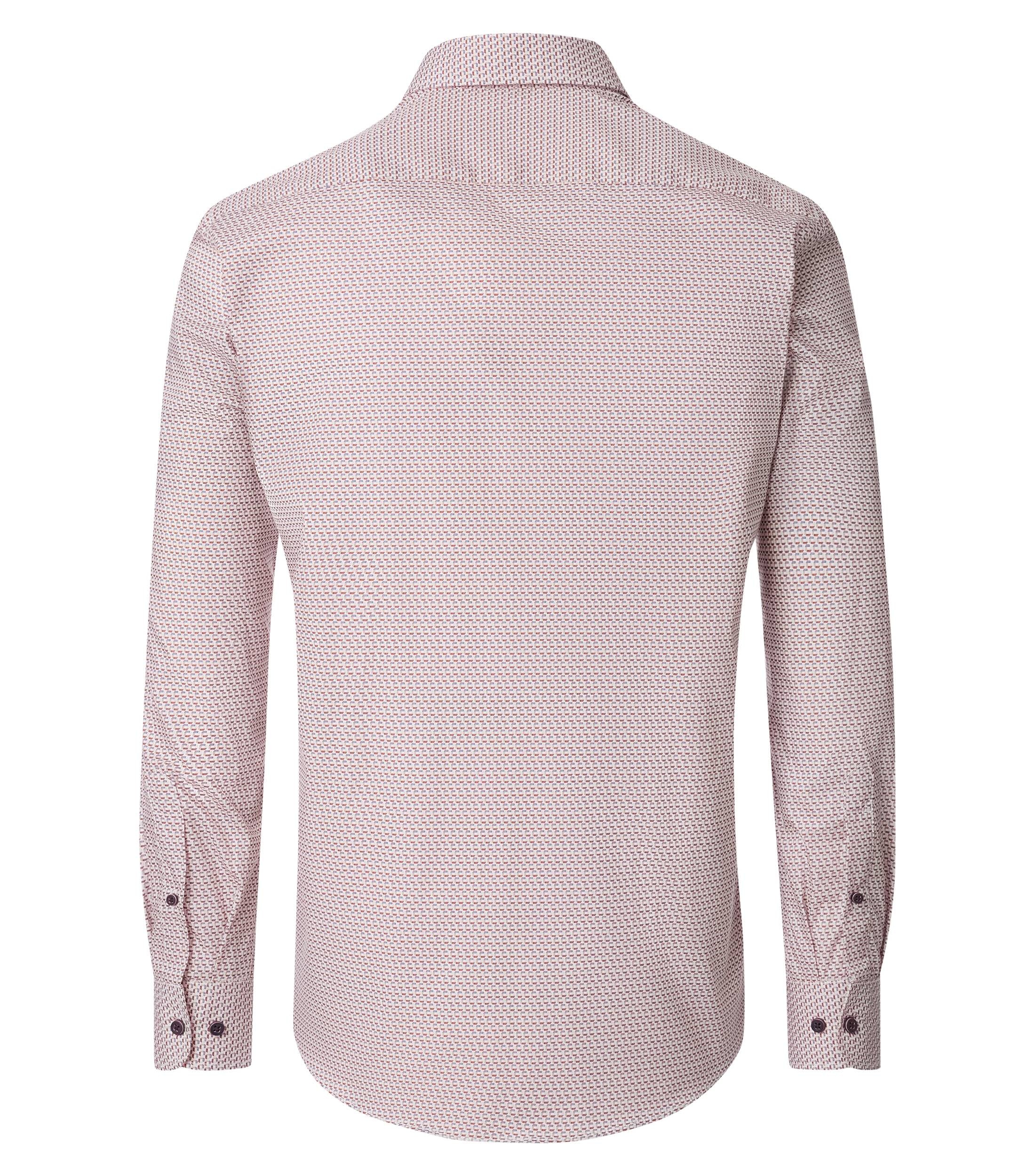 CASA MODA Sport casual fit overhemd, popeline, wit met rood en beige dessin