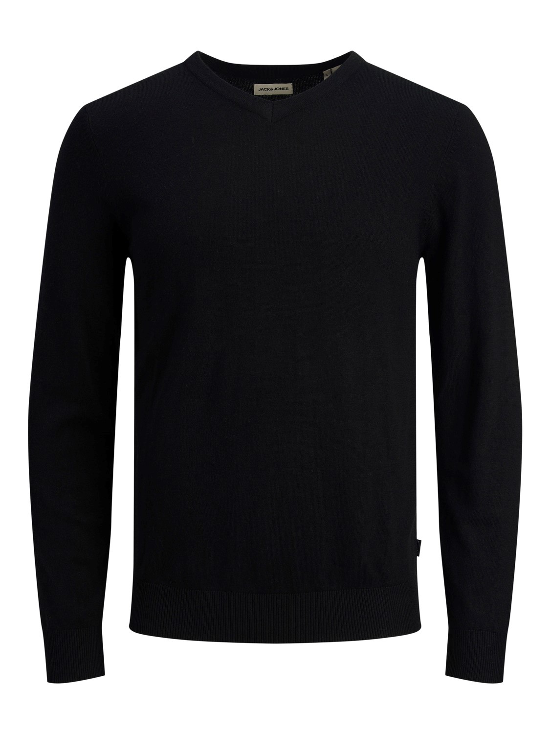 JACK & JONES Emil knit v-neck slim fit, heren pullover viscosemengsel met V-hals, zwart