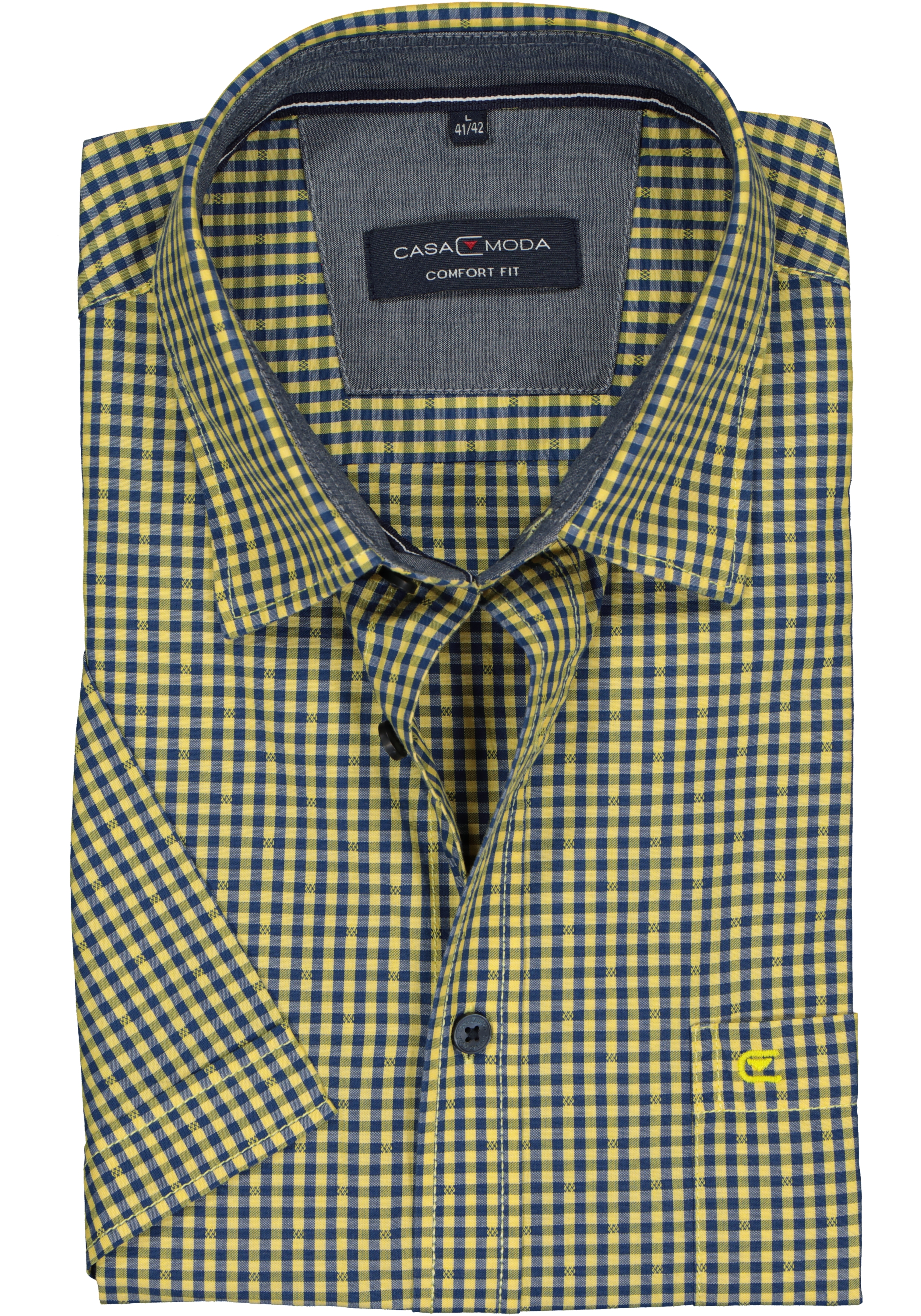 Casa Moda Sport Comfort Fit overhemd, blauw met geel geruit