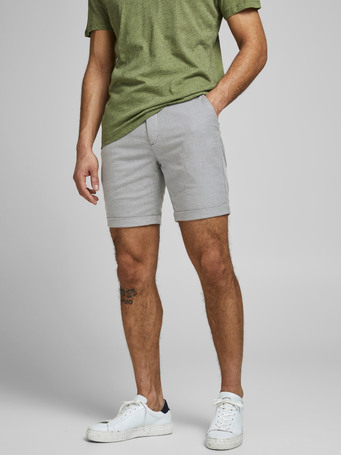 JACK & JONES Connor Shorts regular fit, heren chino korte broek, grijs melange