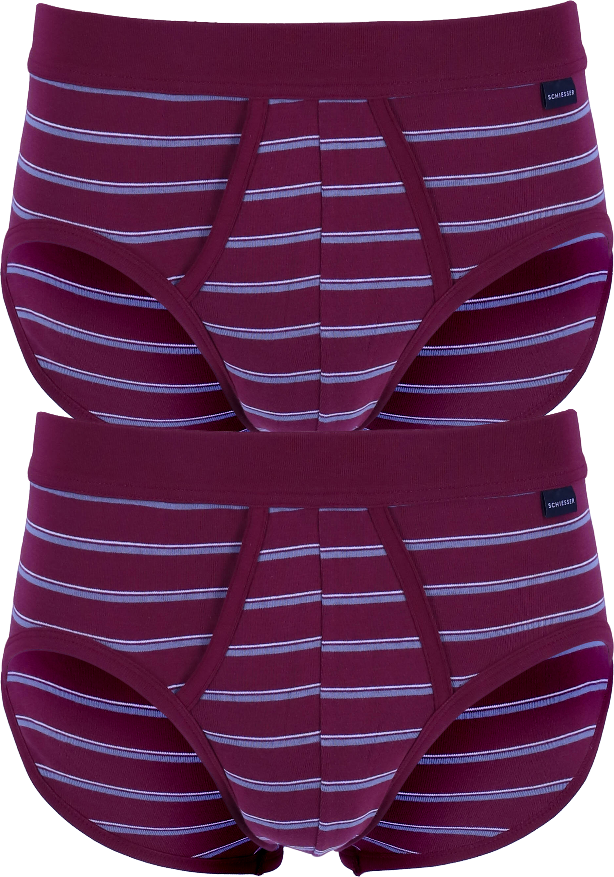 SCHIESSER Original Classics sportslips (2-pack), Feinripp met gulp, bordeaux rood gestreept           