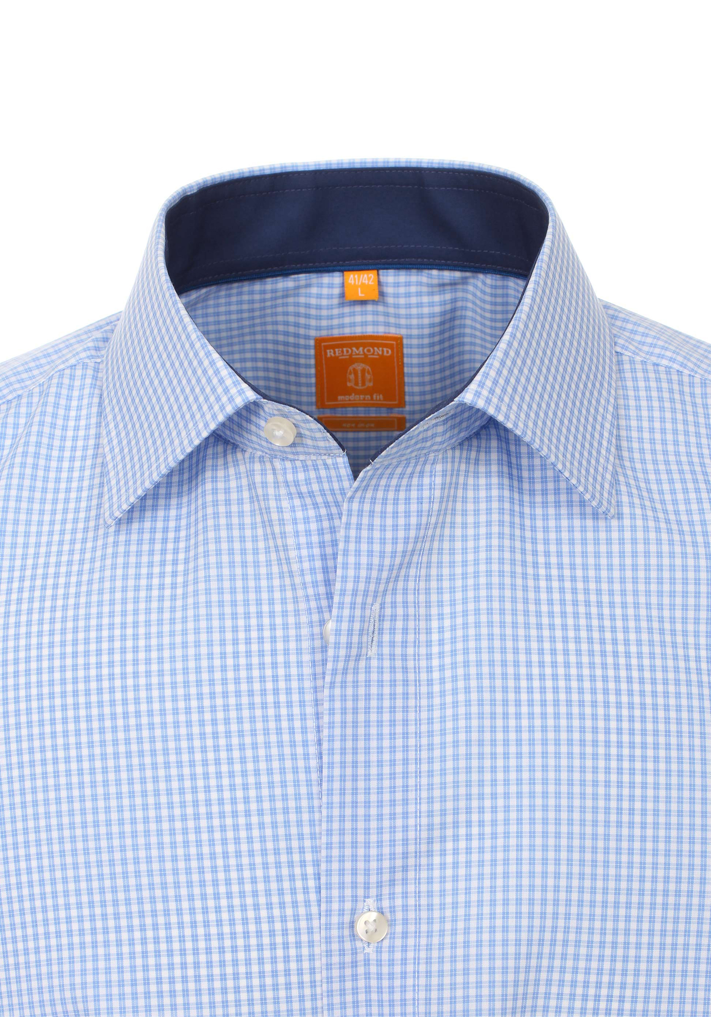 Redmond modern fit overhemd, lichtblauw geruit 