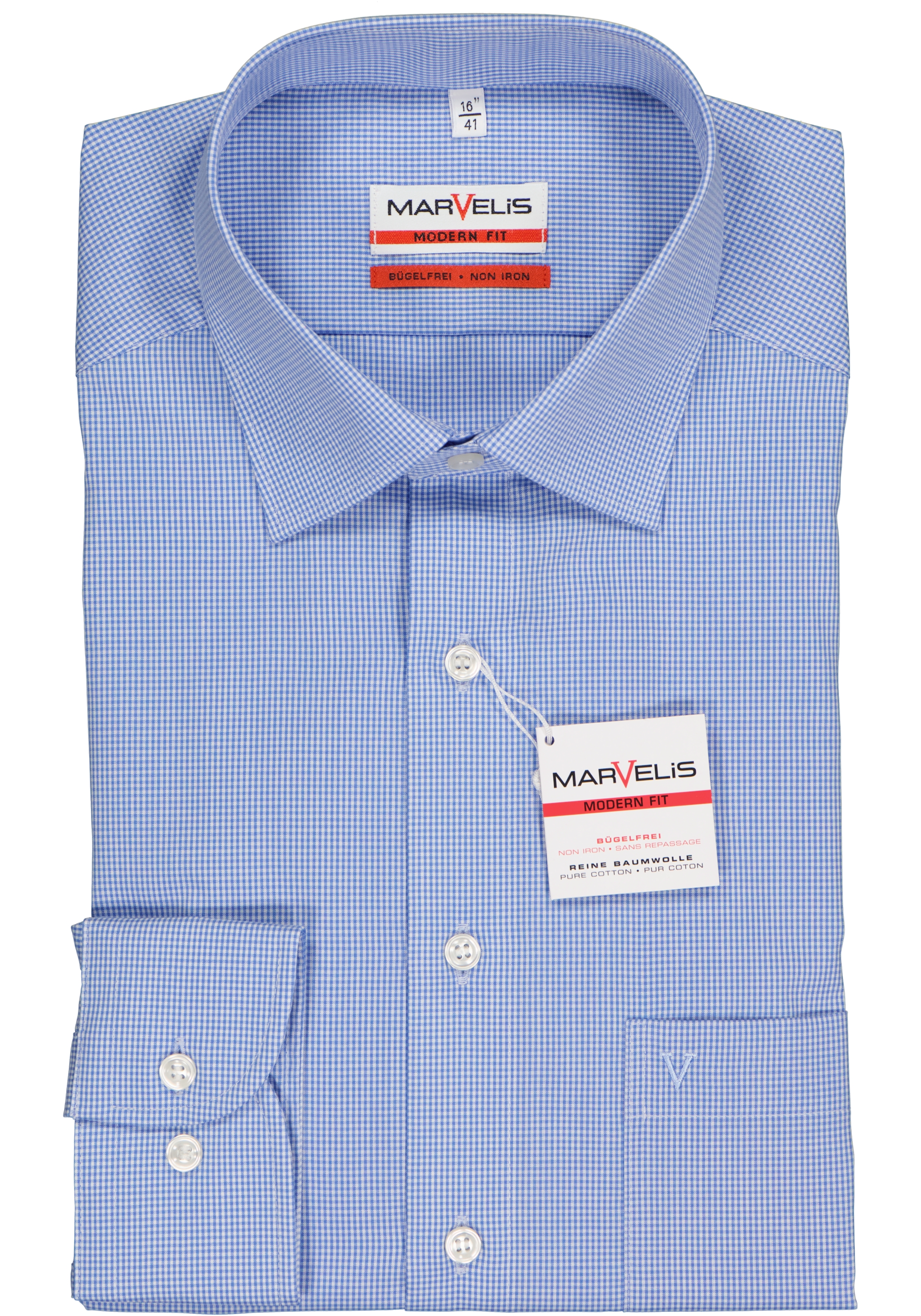 MARVELIS modern fit overhemd, blauw met wit geruit