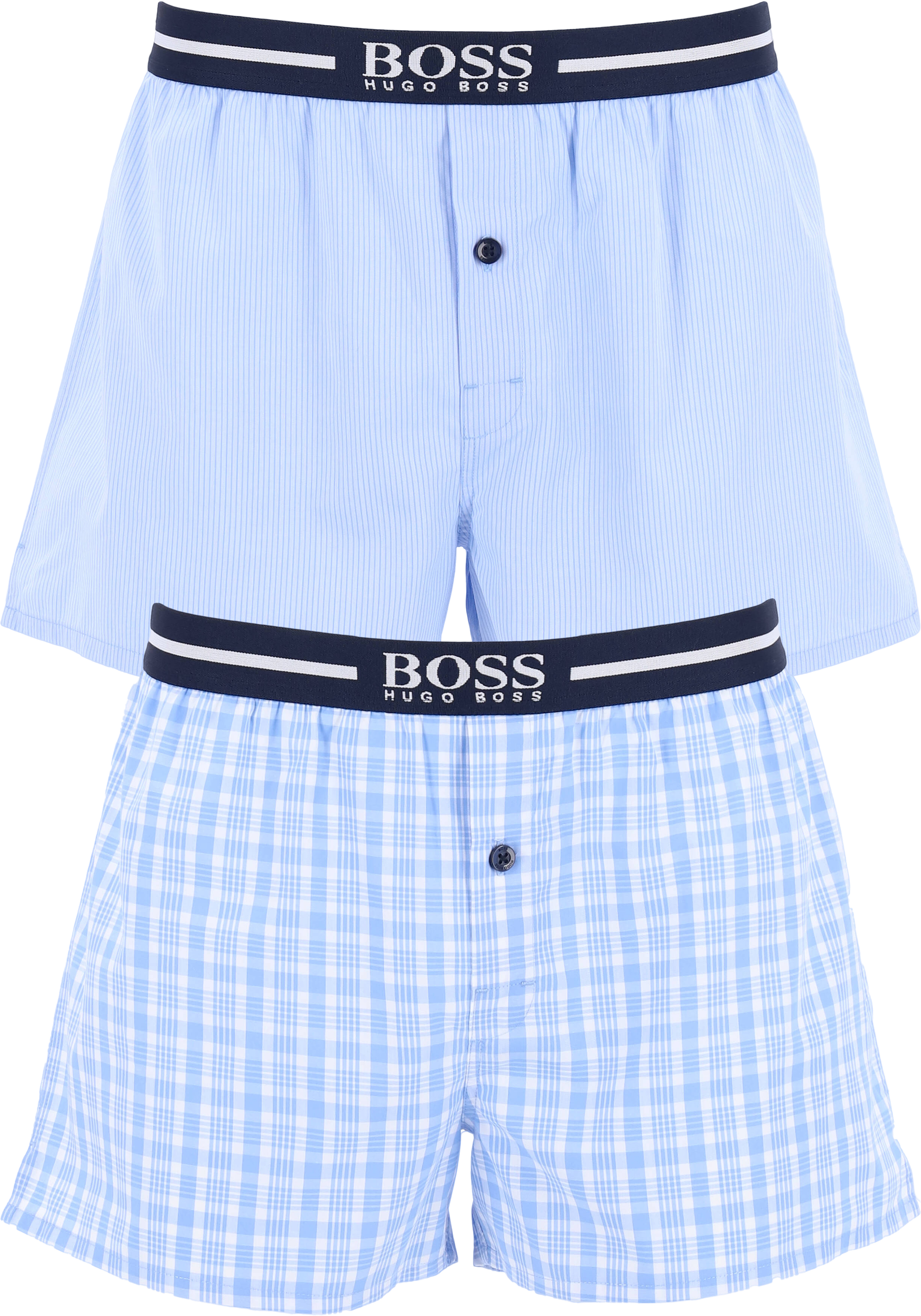HUGO BOSS boxershorts woven (2-pack), heren boxers wijd model, lichtblauw met wit geruit en gestreept