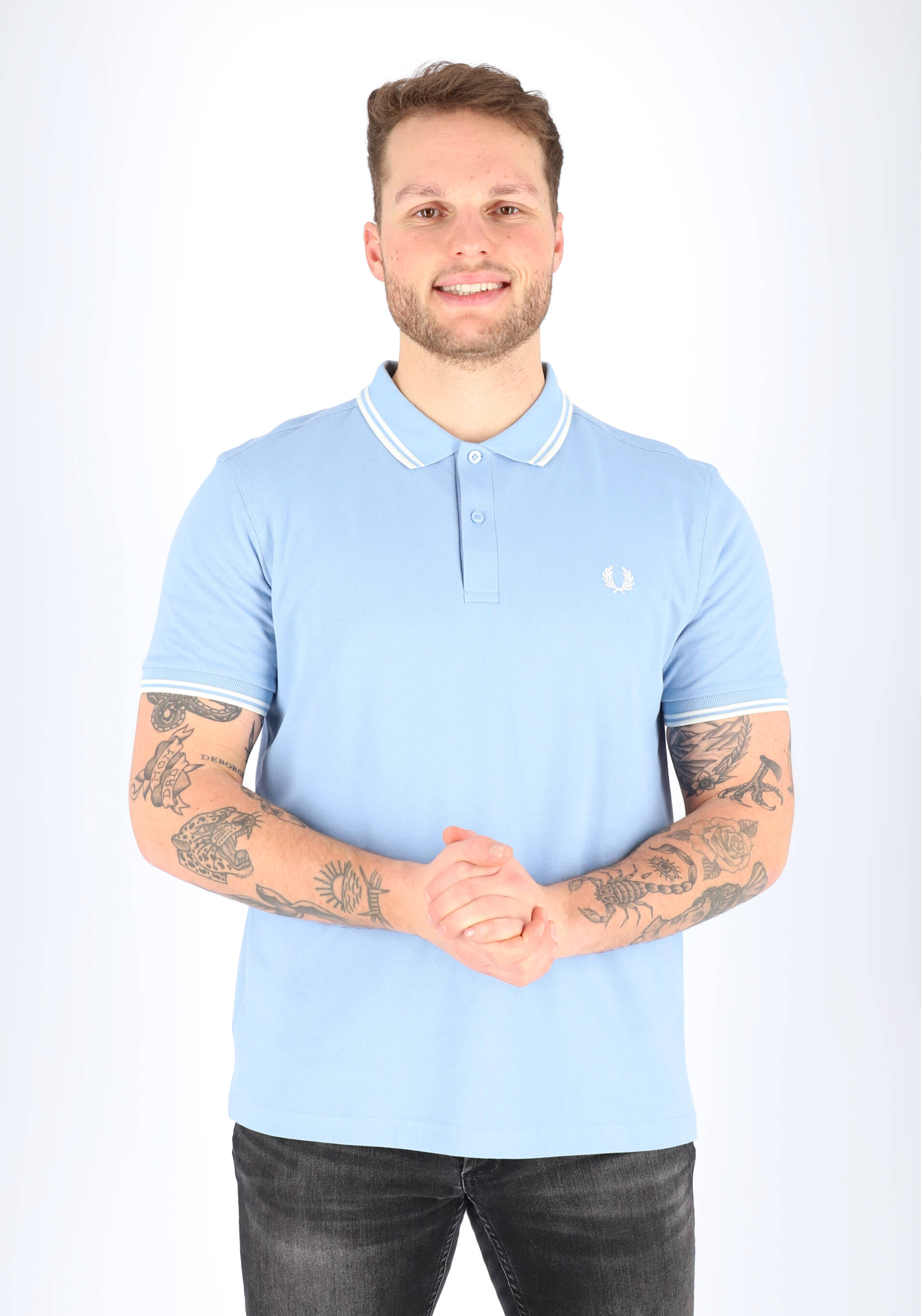 Fred Perry M3600 polo twin tipped shirt, heren polo Sky / Snow White / Snow White