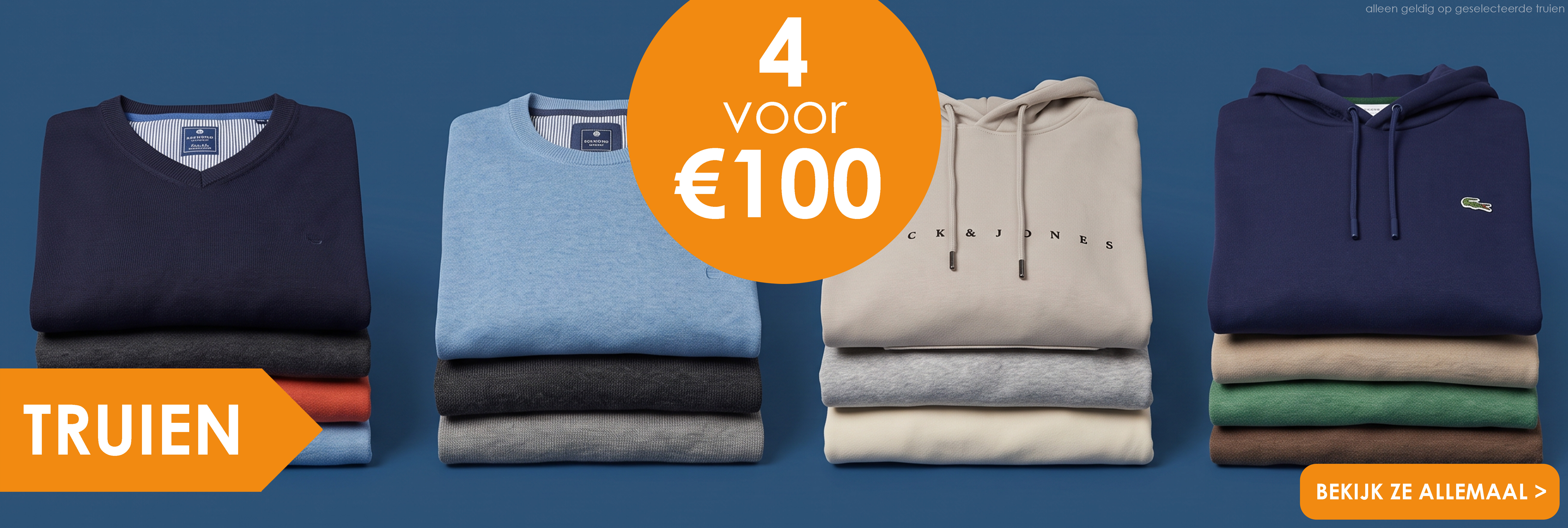 4 truien voor 100 euro bij HemdVoorHem, bekijk ze allemaal! alleen geldig op geselecteerde truien