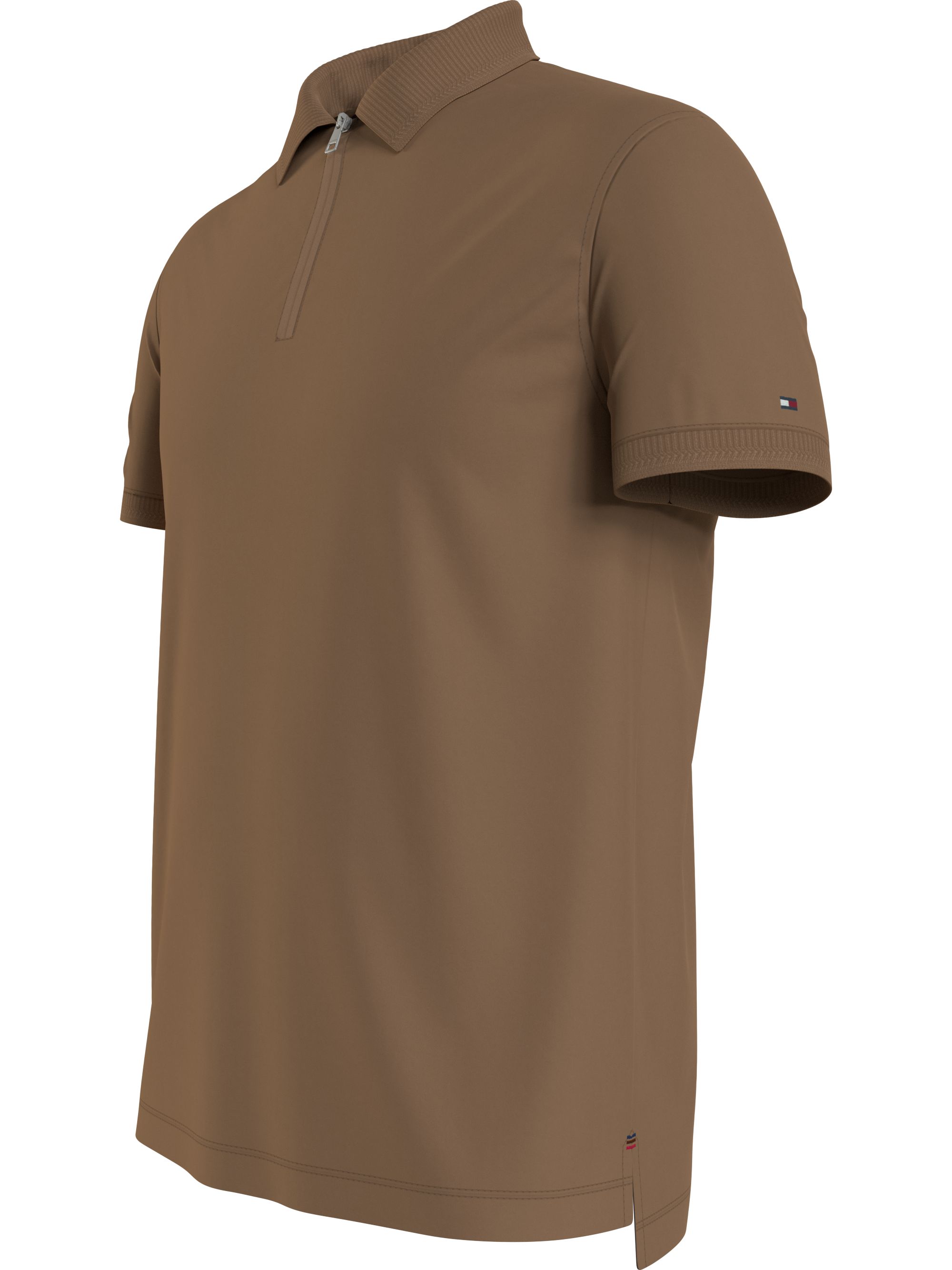 Tommy Hilfiger Dc Interlock Zip Slim Polo, heren poloshirt, bruin